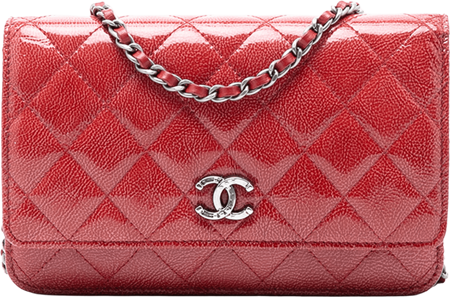 Chanel Paris Dallas Cc Quilted Patent Goatskin Wallet On Chain, från Luxclusif, i färgen red.