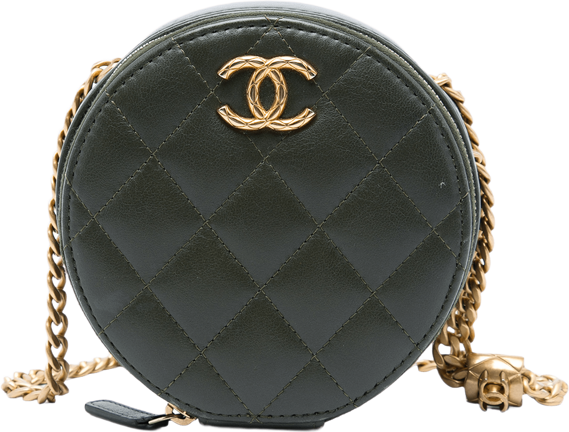 Chanel Cc Quilted Lambskin Round Clutch With Chain, från Luxclusif, i färgen grön.
