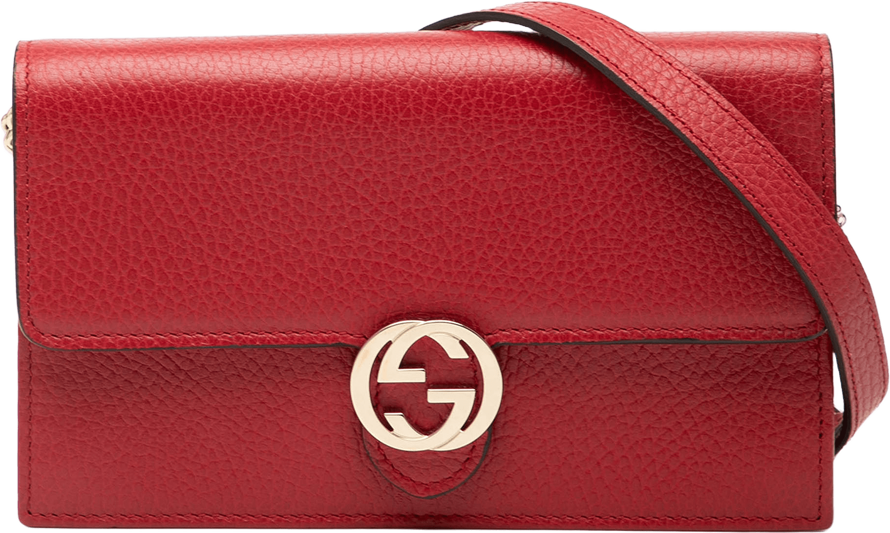 Gucci Leather Interlocking G Dollar Wallet On Chain, från Luxclusif, i färgen red.