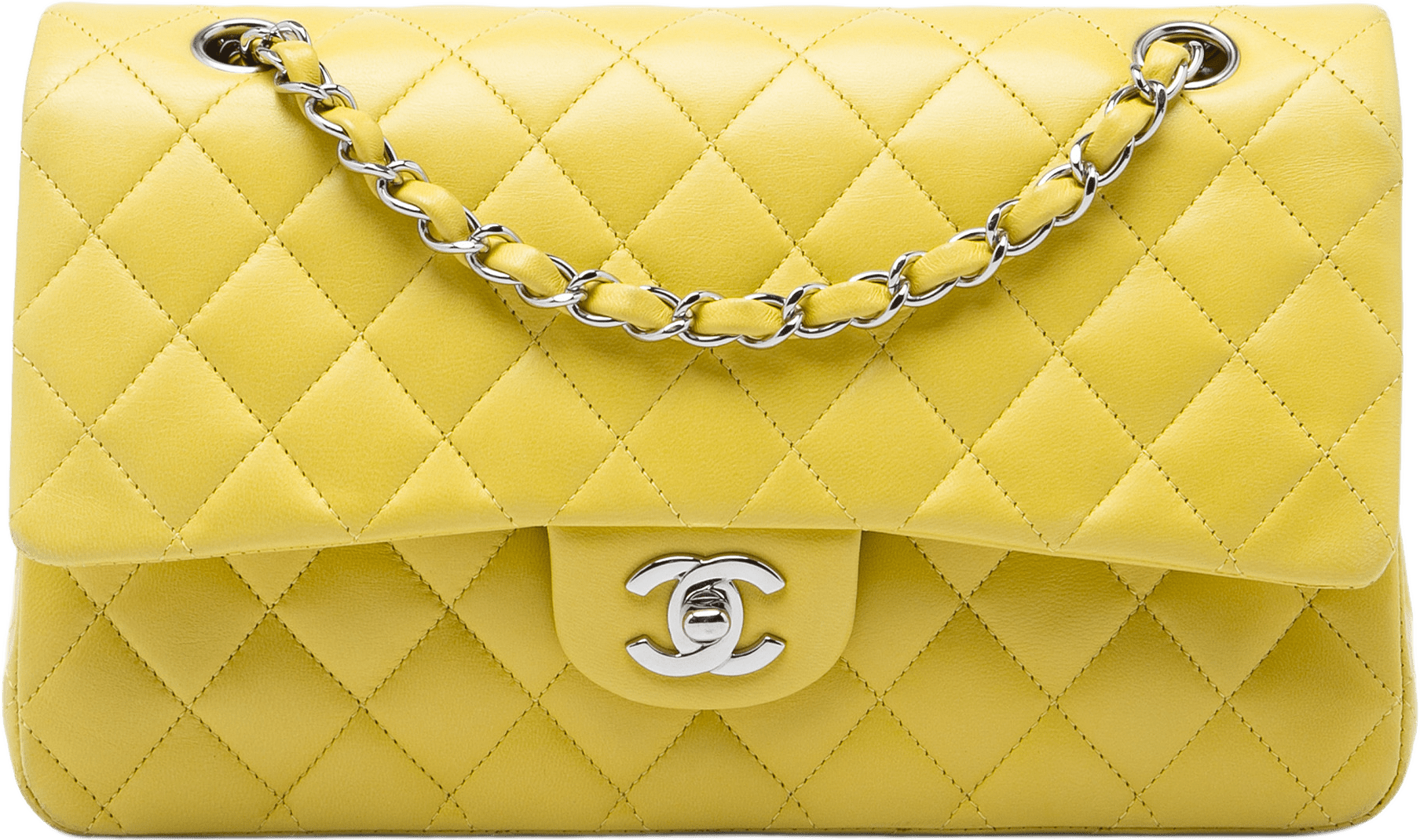Chanel Medium Classic Lambskin Double Flap, från Luxclusif, i färgen gul.
