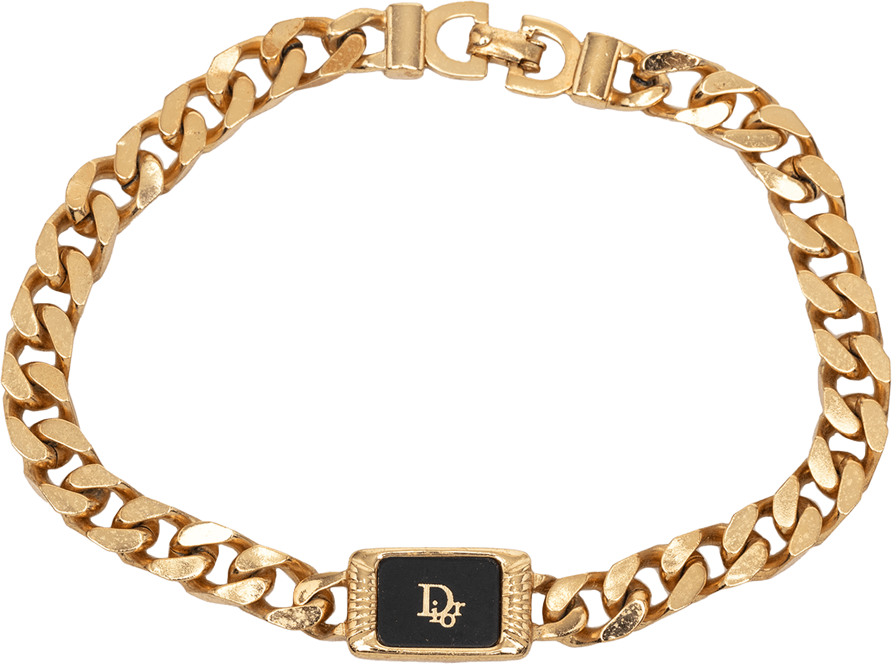Dior Gold Plated Enamel Logo Plaque Chain Bracelet, från Luxclusif, i färgen gold.