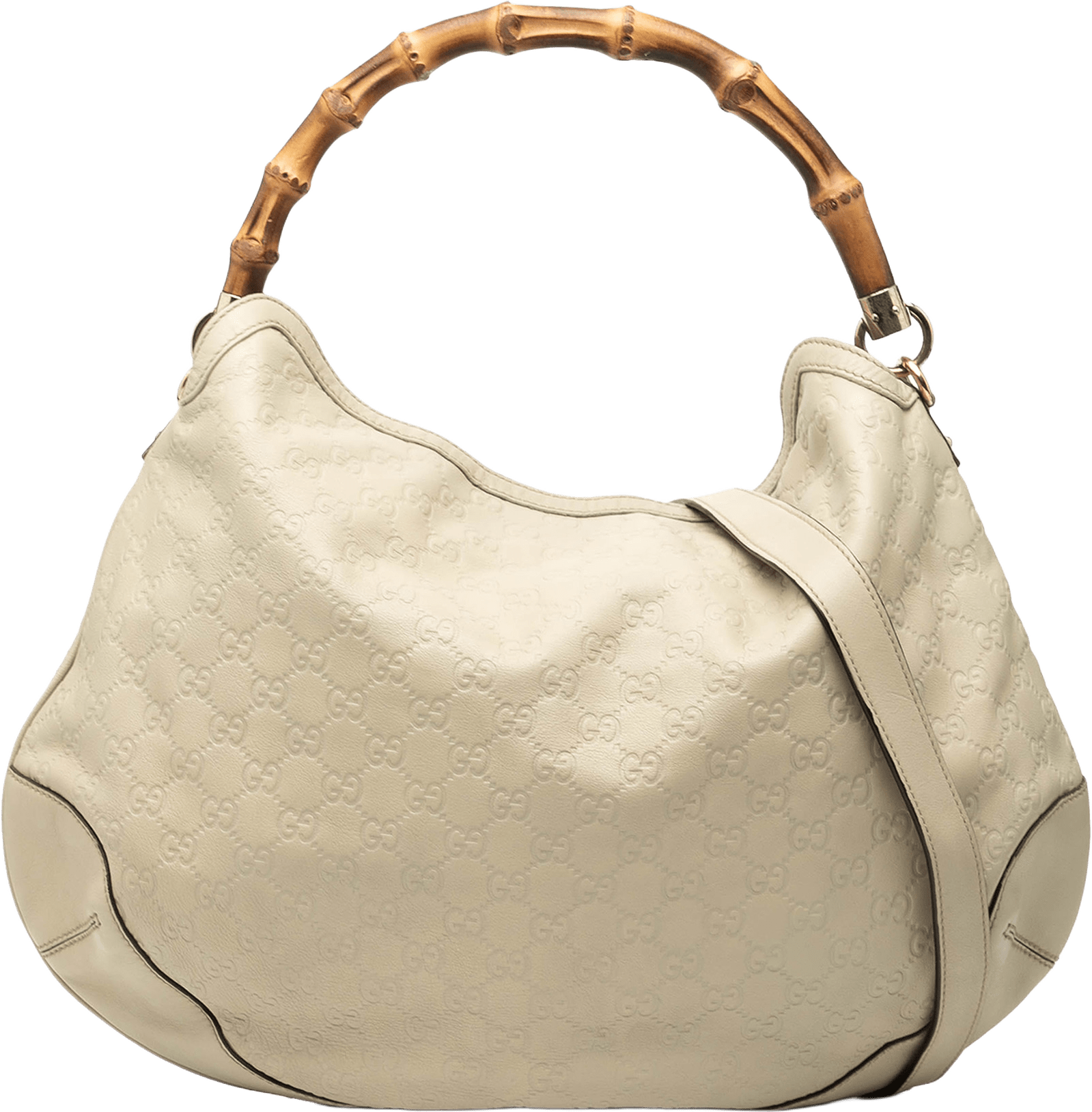 Gucci Guccissima Peggy Bamboo Satchel, från Luxclusif, i färgen light beige.