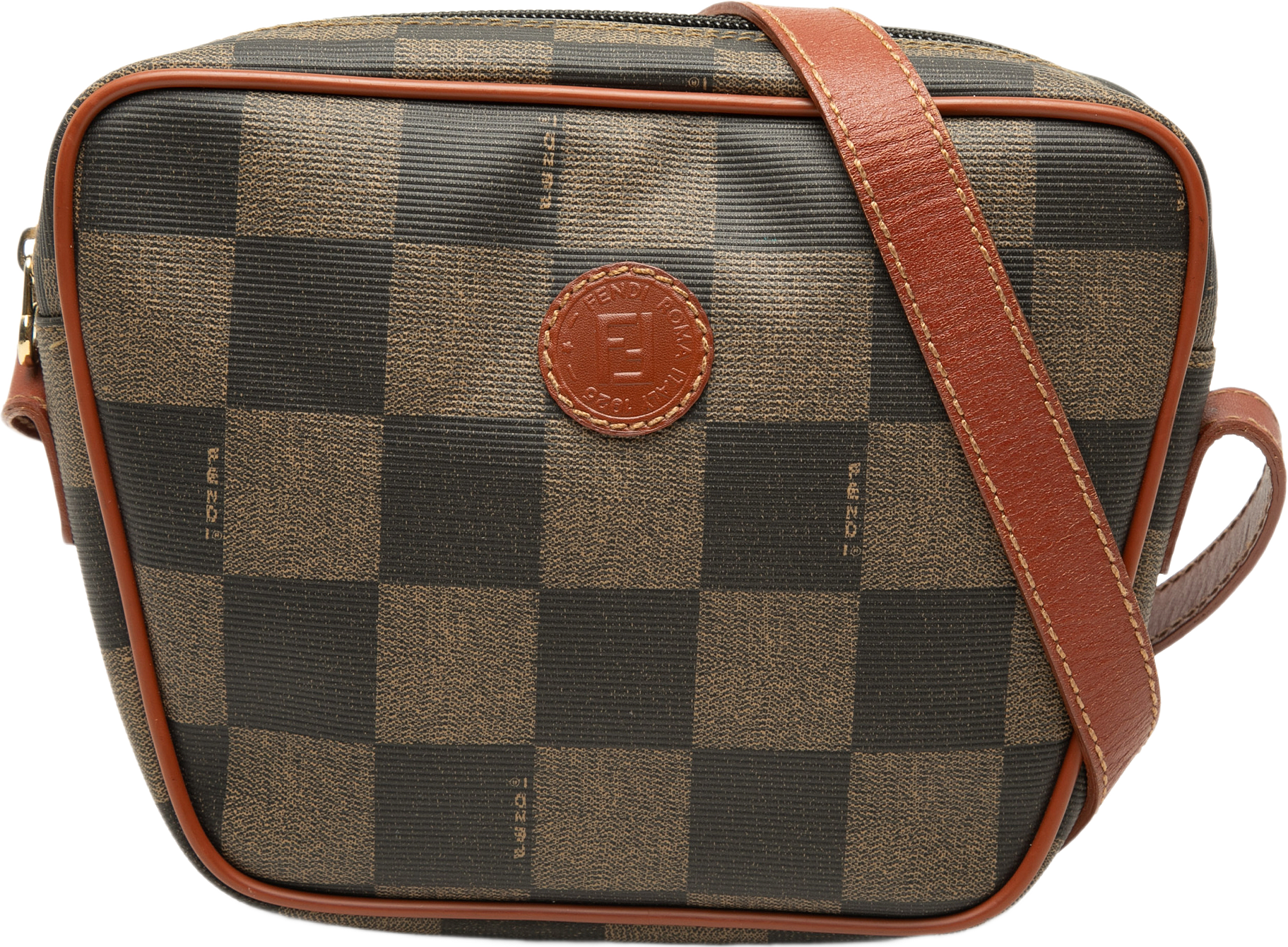 Fendi Pequin Coated Canvas Checkboard Crossbody, från Luxclusif, i färgen brun.
