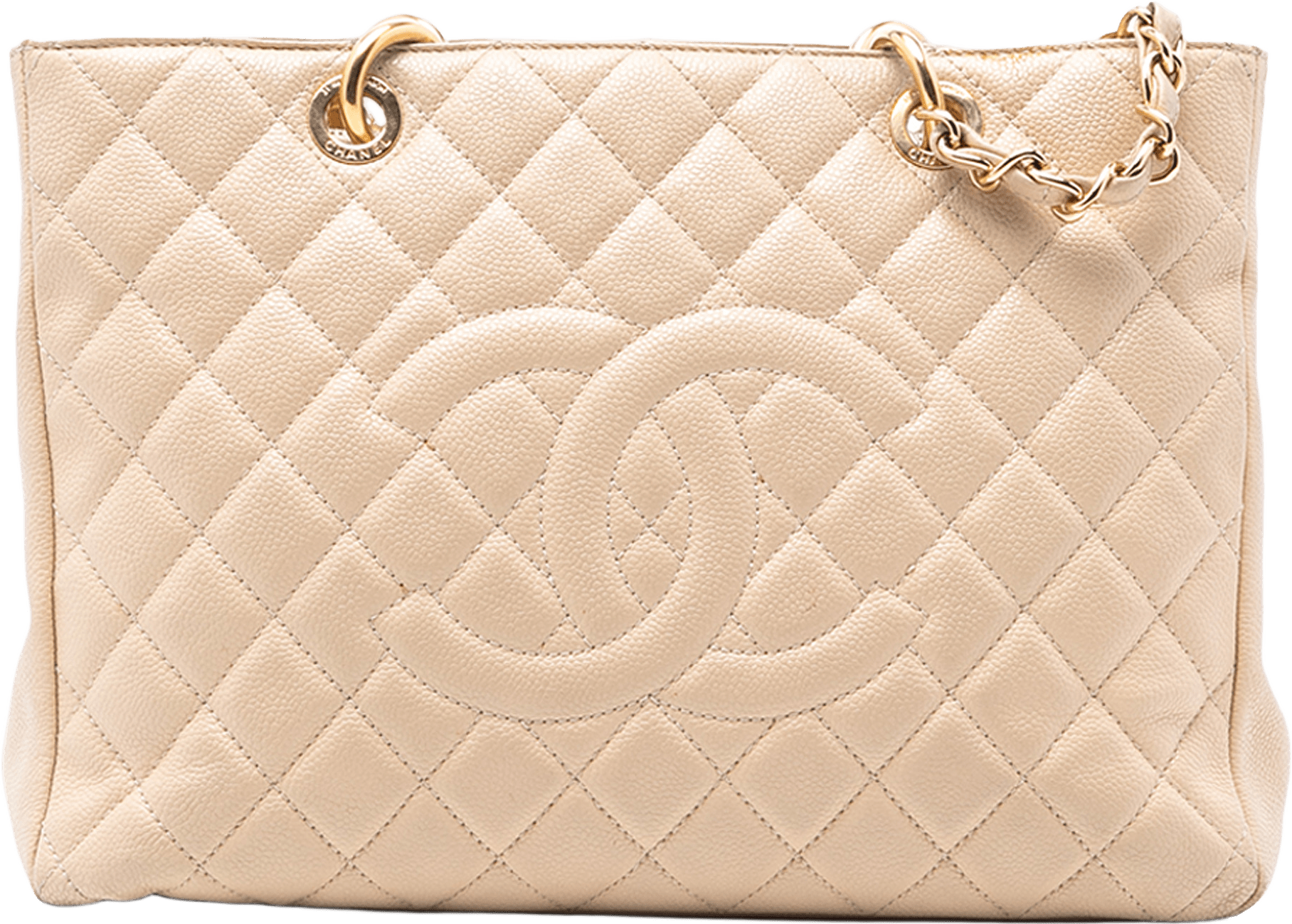 Chanel Caviar Grand Shopping Tote, från Luxclusif, i färgen light beige.