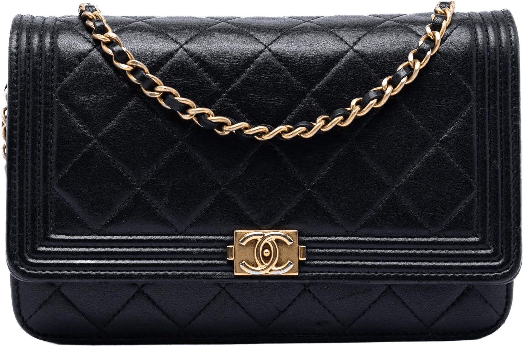 Chanel Quilted Lambskin Boy Wallet On Chain, från Luxclusif, i färgen black.