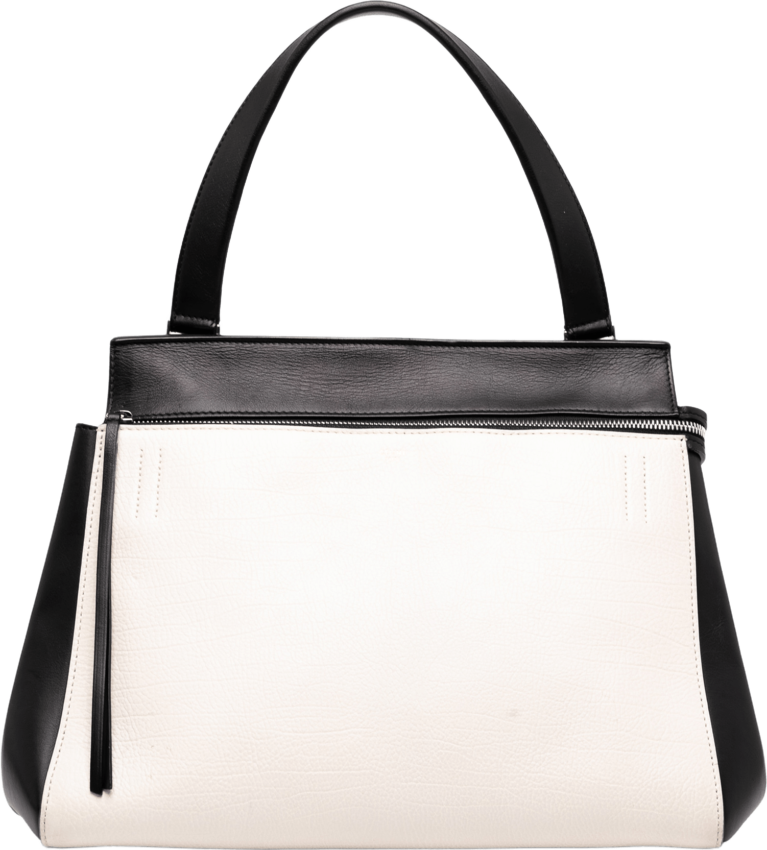 Celine Medium Bicolor Leather Edge Handbag, från Luxclusif, i färgen white.