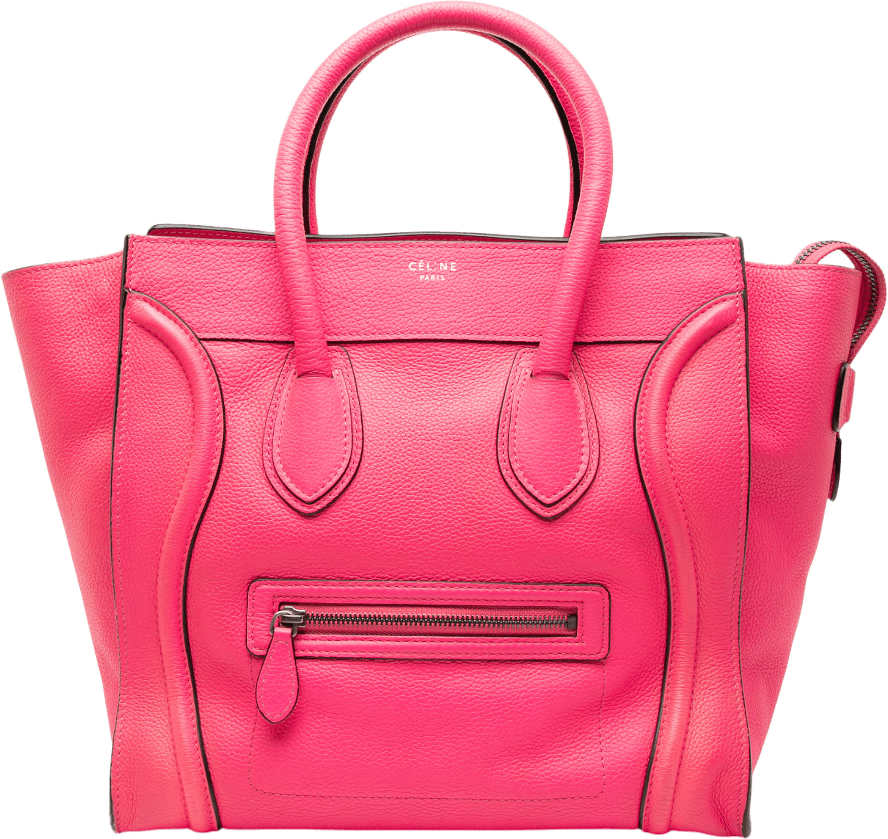 Celine Mini Leather Luggage Tote, från Luxclusif, i färgen hot pink.