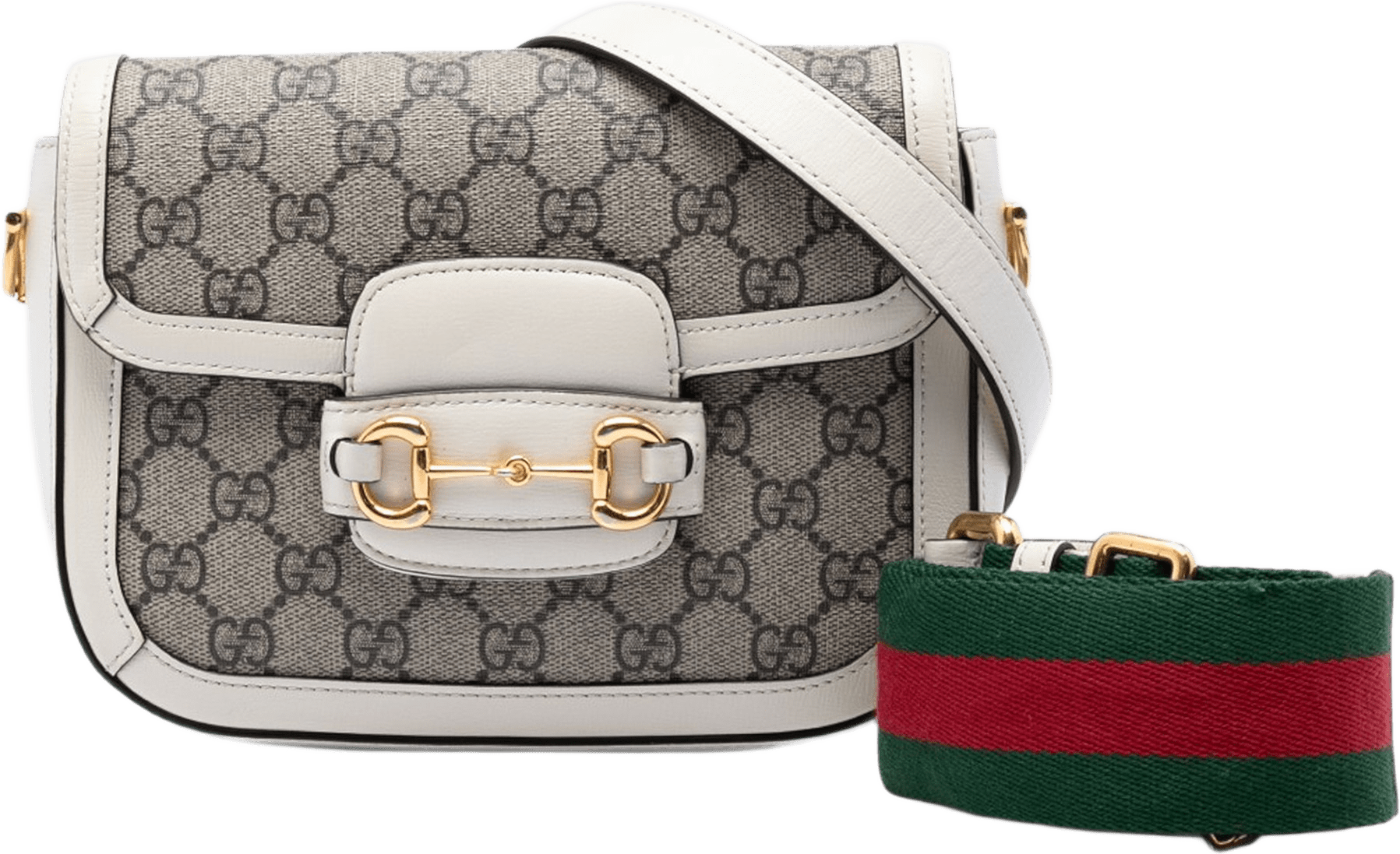 Gucci Small Gg Supreme Web Horsebit 1955 Crossbody, från Luxclusif, i färgen beige.