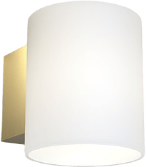 Vägglampa Evoke S, från Herstal, i färgen satin brass/opal glas.