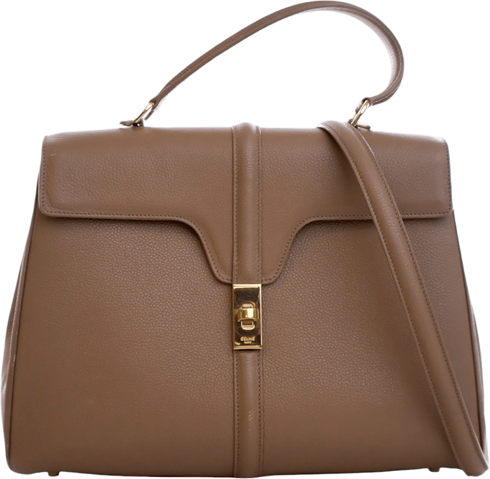 Celine Medium Leather Classique 16 Top Handle Bag, från Luxclusif, i färgen brown.