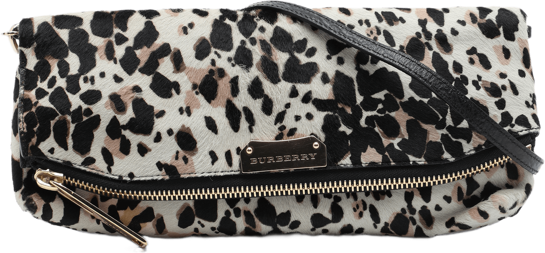 Burberry Leopard Printed Calf Hair Fold Over Clutch With Strap, från Luxclusif, i färgen vit.