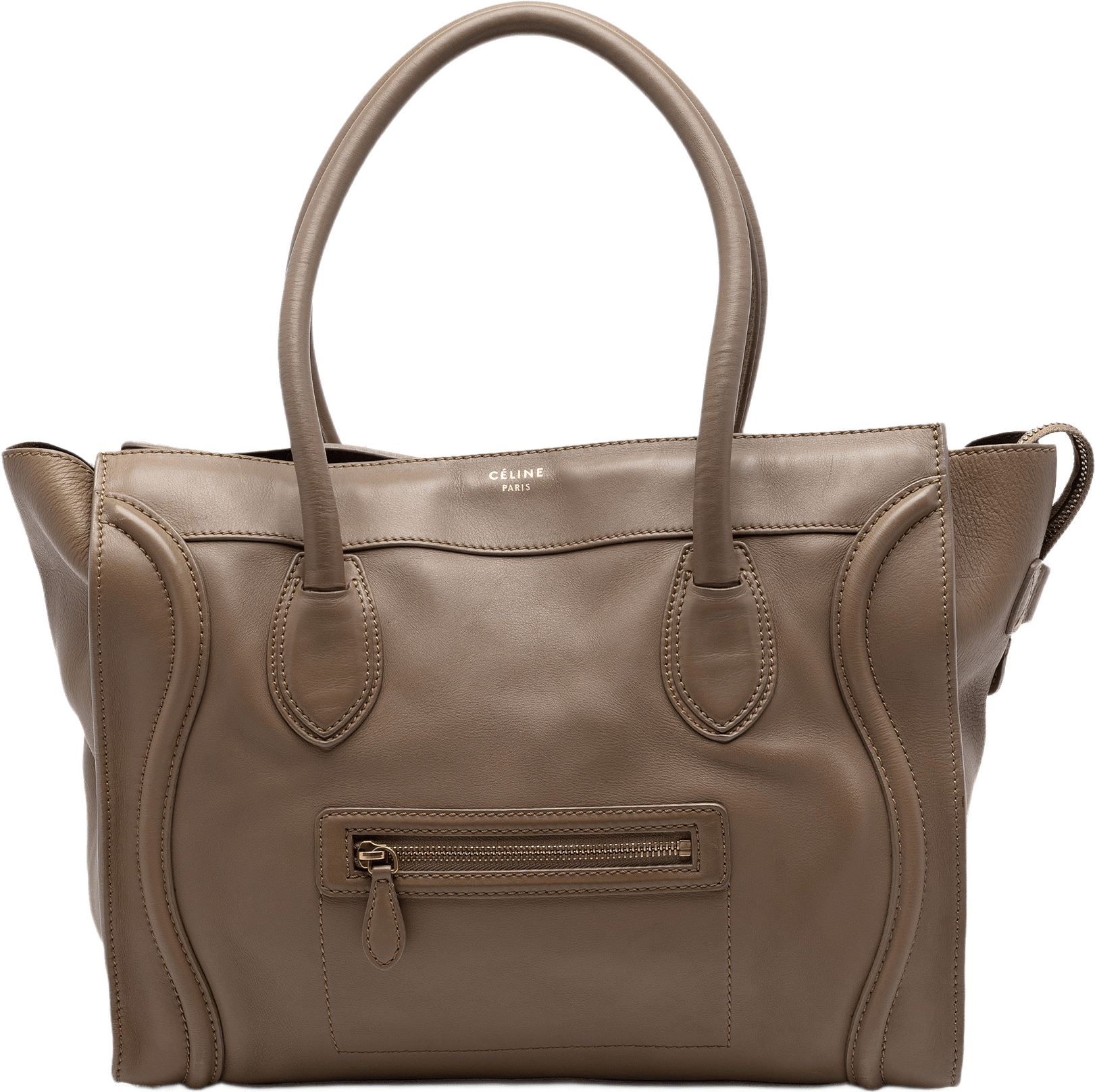 Celine Leather Luggage Tote, från Luxclusif, i färgen taupe.