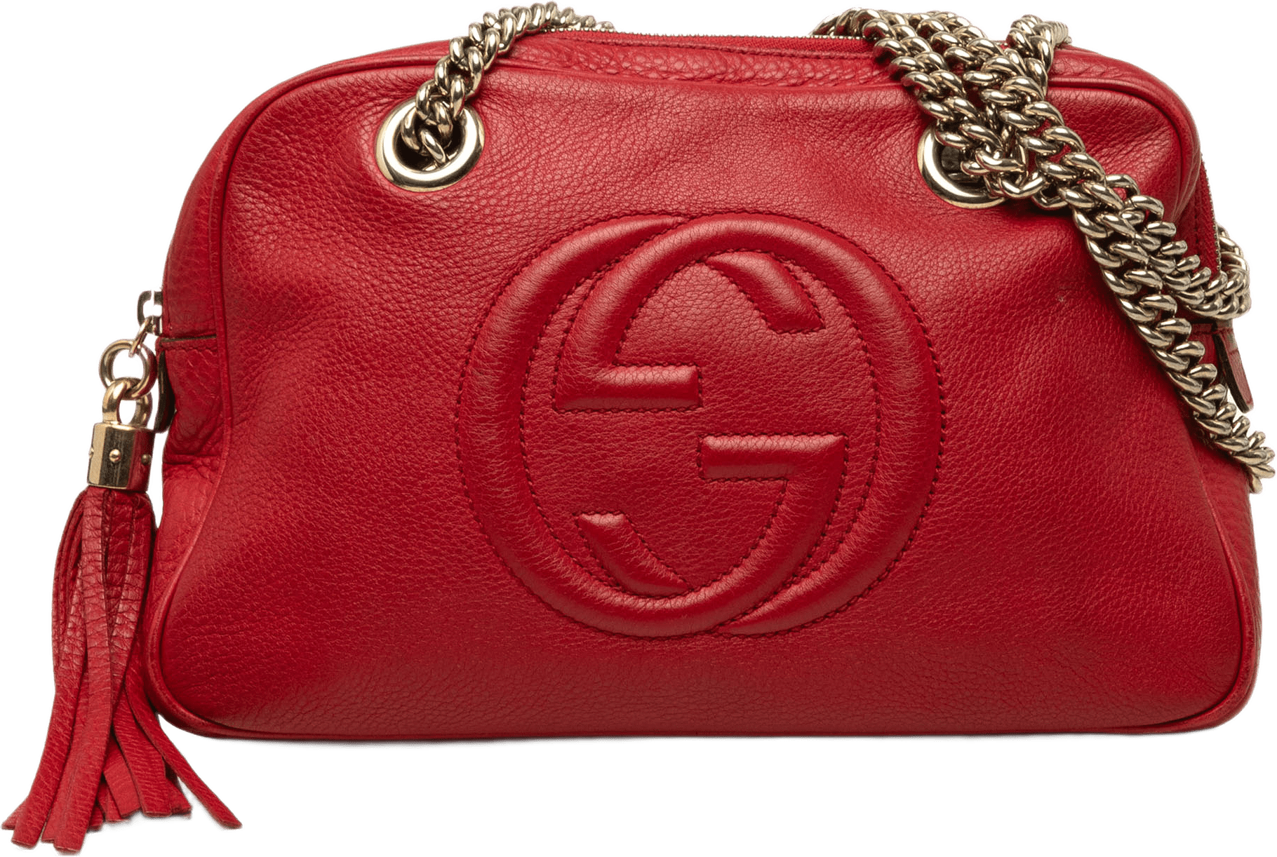 Gucci Calfskin Soho Chain Zip Shoulder Bag, från Luxclusif, i färgen röd.