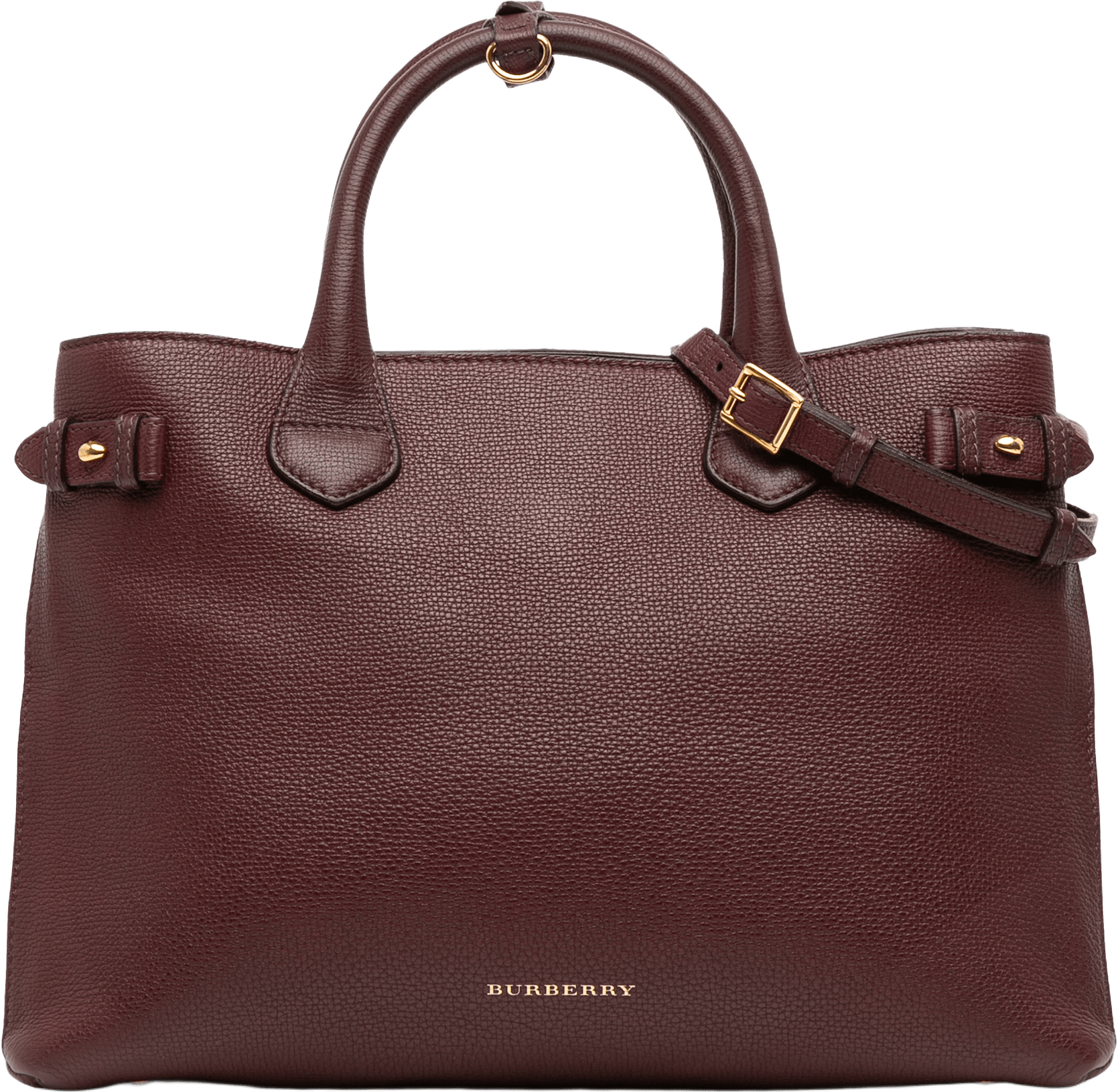 Burberry Medium Leather And House Check Banner Satchel, från Luxclusif, i färgen burgundy.