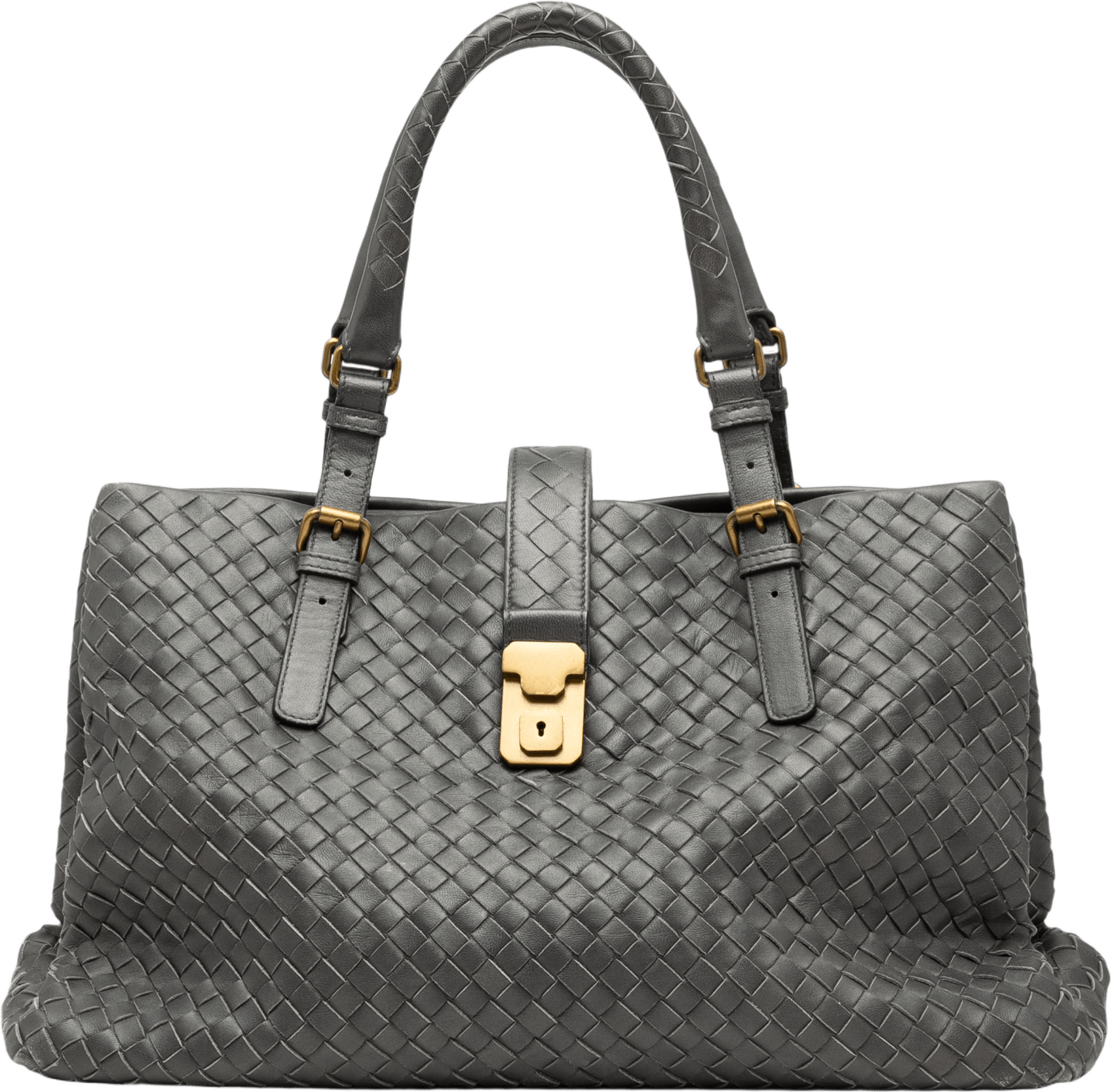Bottega Veneta Medium Nappa Intrecciato Roma Tote, från Luxclusif, i färgen charcoal.
