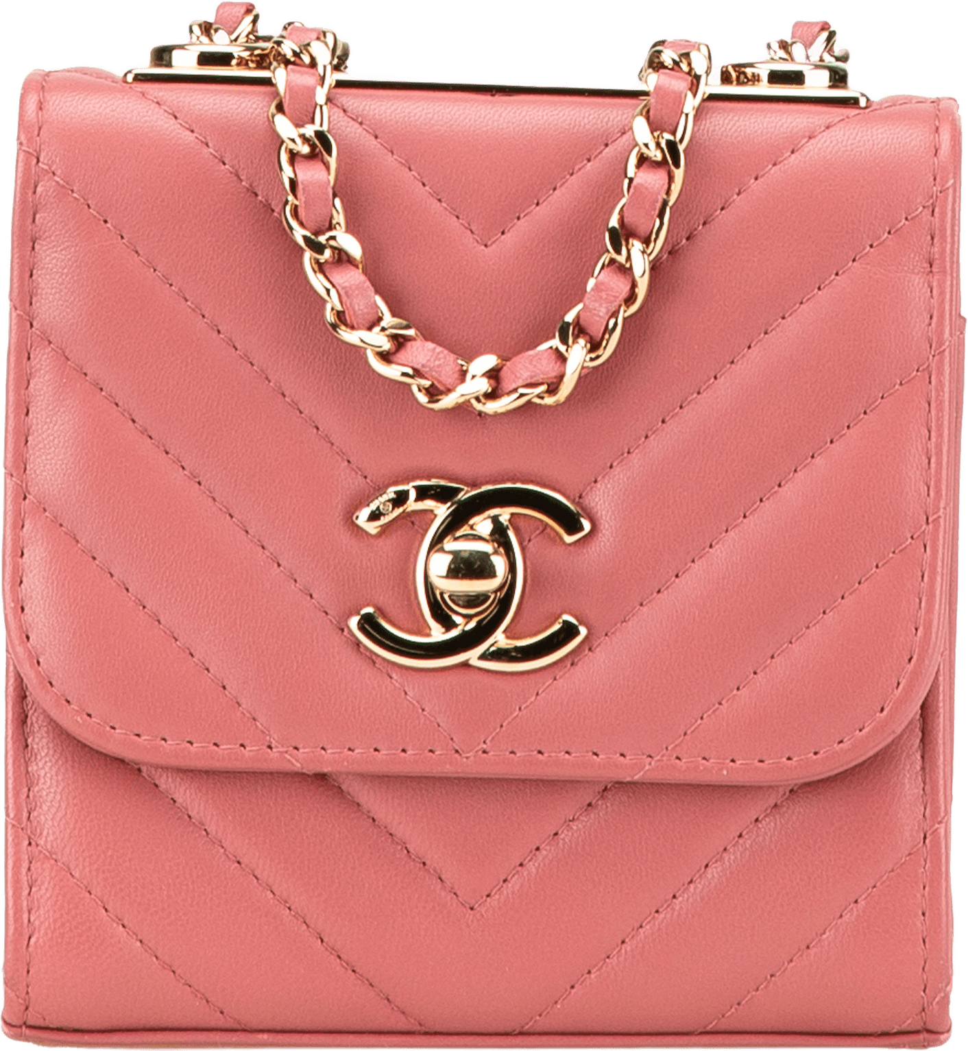 Chanel Mini Chevron Lambskin Trendy Cc Chain Wallet, från Luxclusif, i färgen pink.