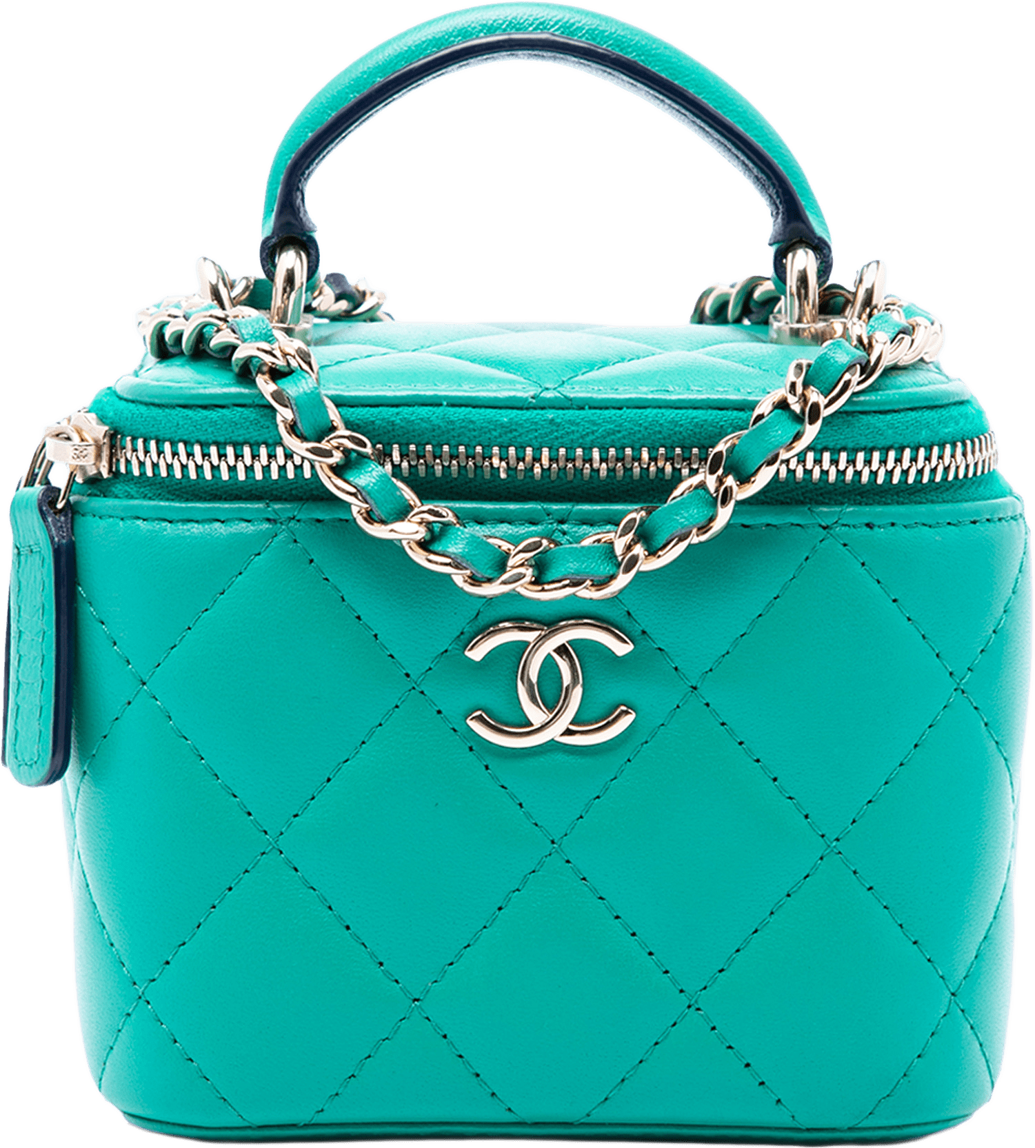 Chanel Mini Cc Quilted Lambskin Top Handle Vanity Case With Chain, från Luxclusif, i färgen grön.