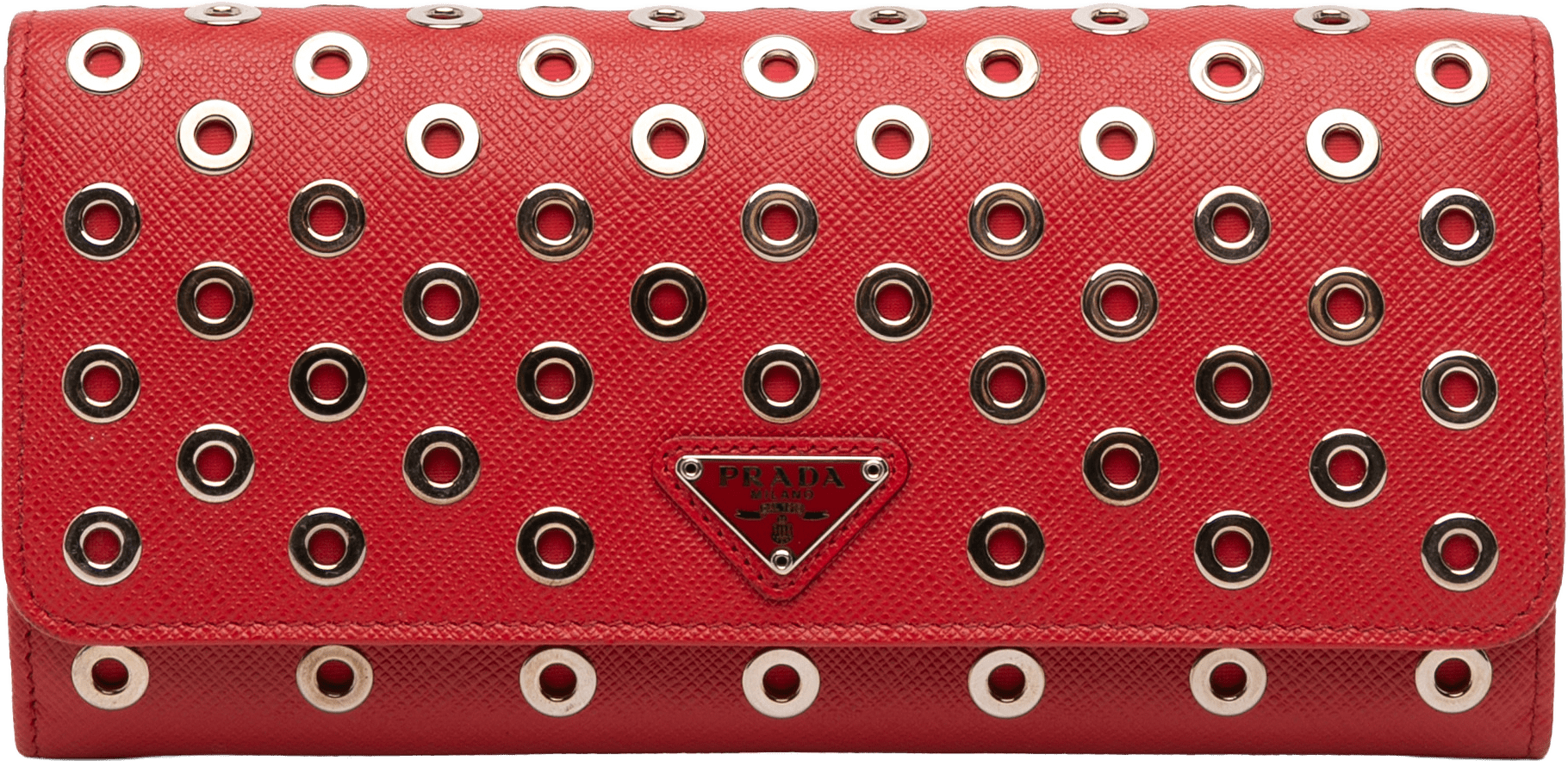 Prada Saffiano Grommet Wallet, från Luxclusif, i färgen red.