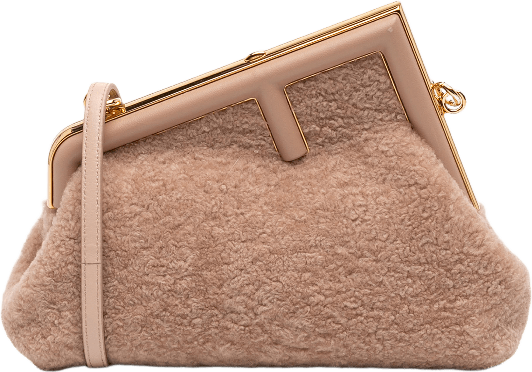 Fendi Small Shearling Fendi First Crossbody, från Luxclusif, i färgen nude.