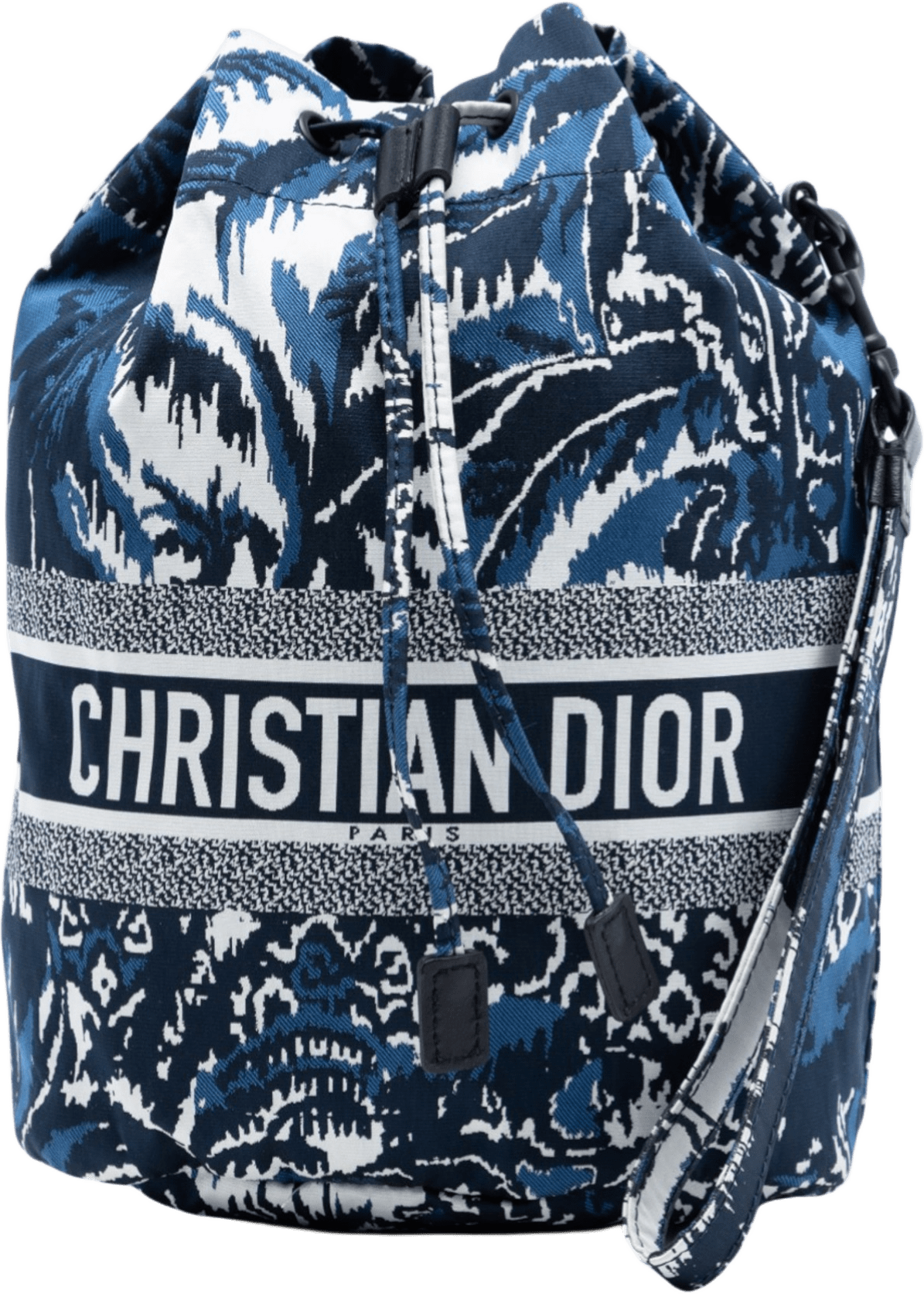 Dior Technical Fabric Embroidered Palm Tree Toile De Jouy Diortravel Drawstring Pouch, från Luxclusif, i färgen navy.