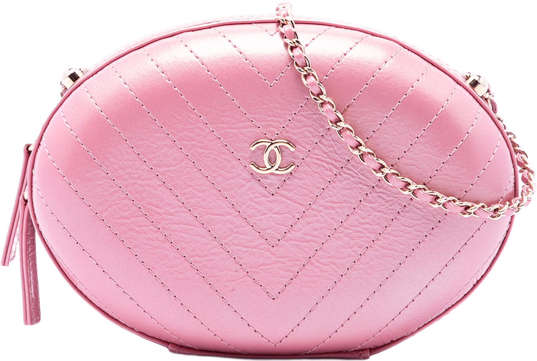 Chanel Chevron Stitched Calfskin La Pausa Evening Bag, från Luxclusif, i färgen rosa.
