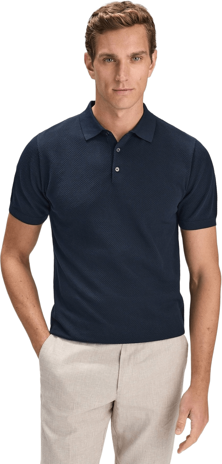 Cotton Texture Knitted Ss Polo Sweater (vincent), från John Henric, i färgen navy blue.