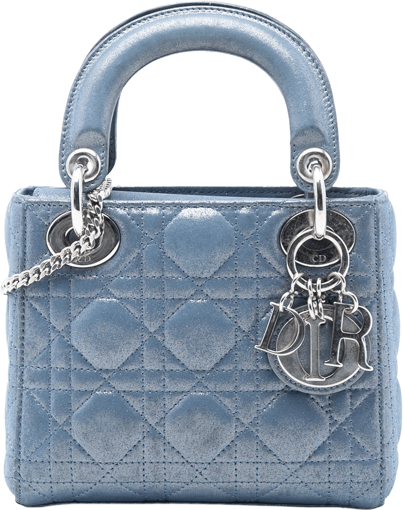 Dior Mini Iridescent Lambskin Cannage Lady Dior, från Luxclusif, i färgen denim.