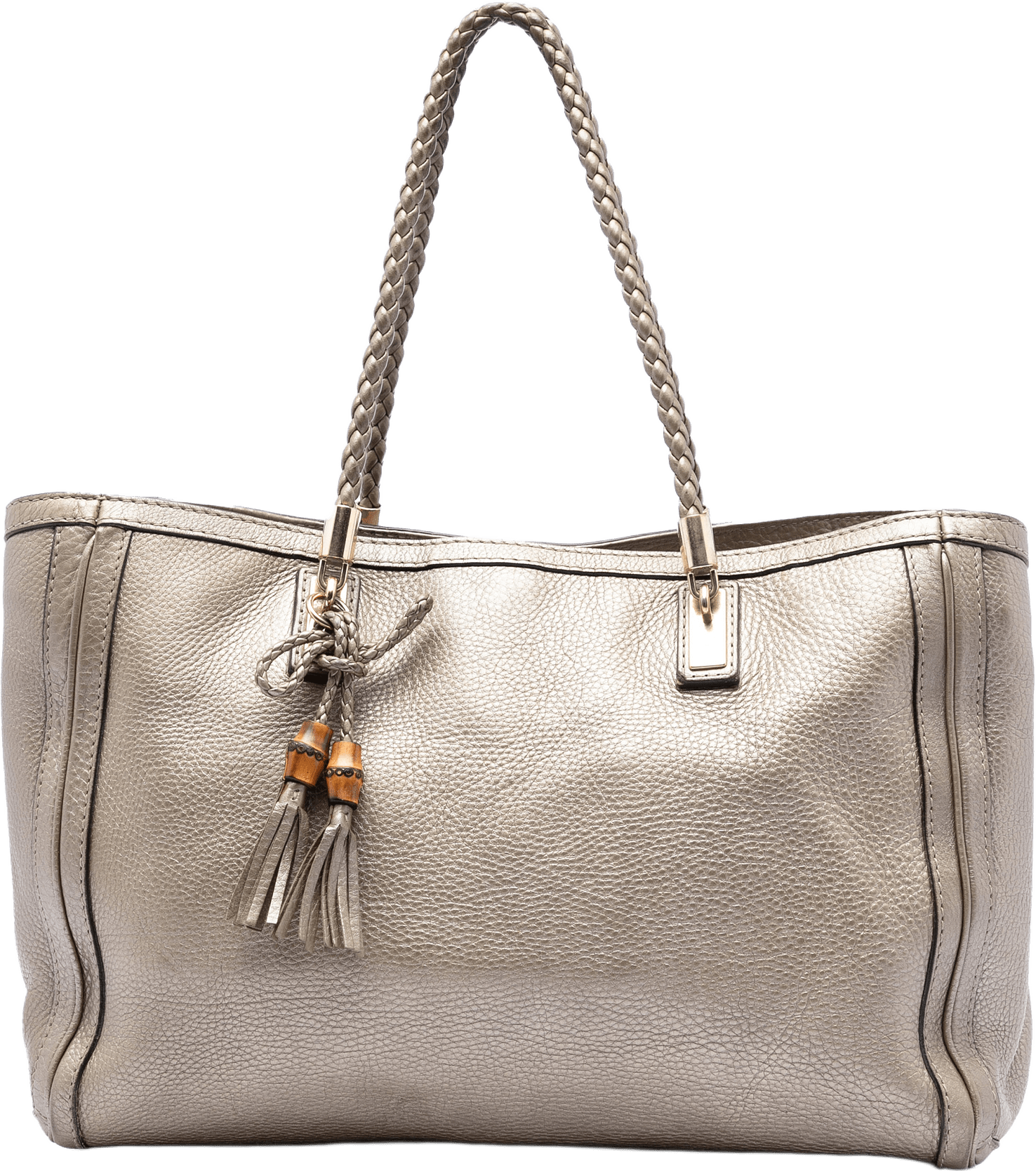 Gucci Metallic Grained Leather Bella Tote, från Luxclusif, i färgen gold.