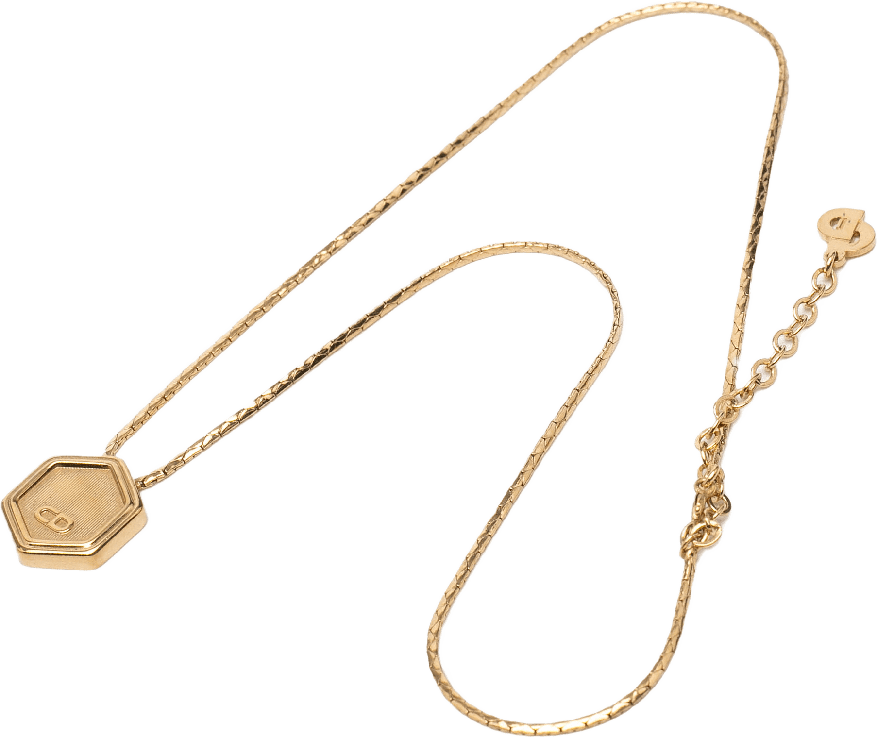 Dior Gold Plated Hexagon Logo Pendant Necklace, från Luxclusif, i färgen gold.