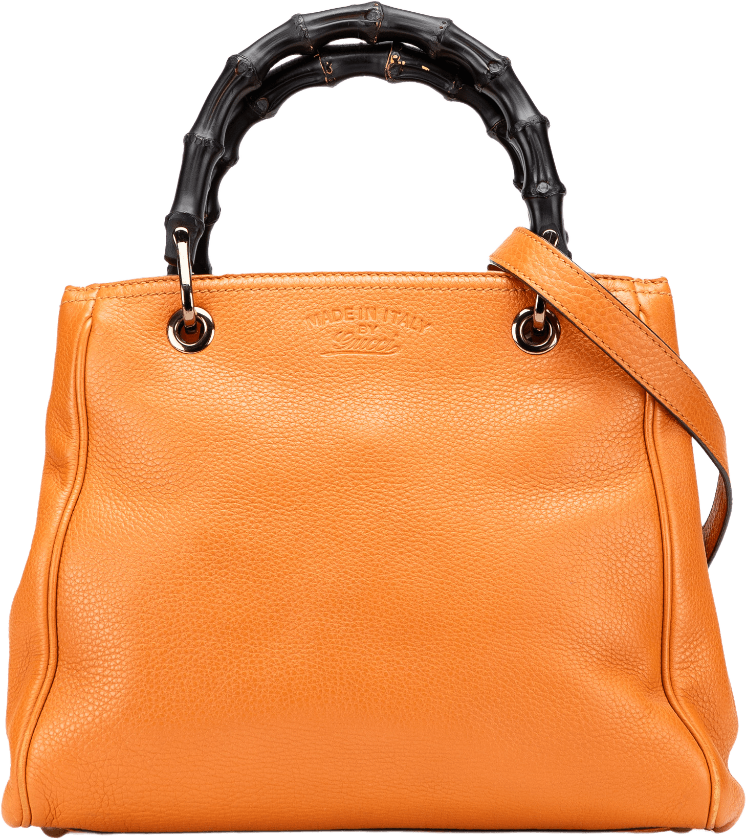 Gucci Small Calfskin Bamboo Shopper Satchel, från Luxclusif, i färgen orange.