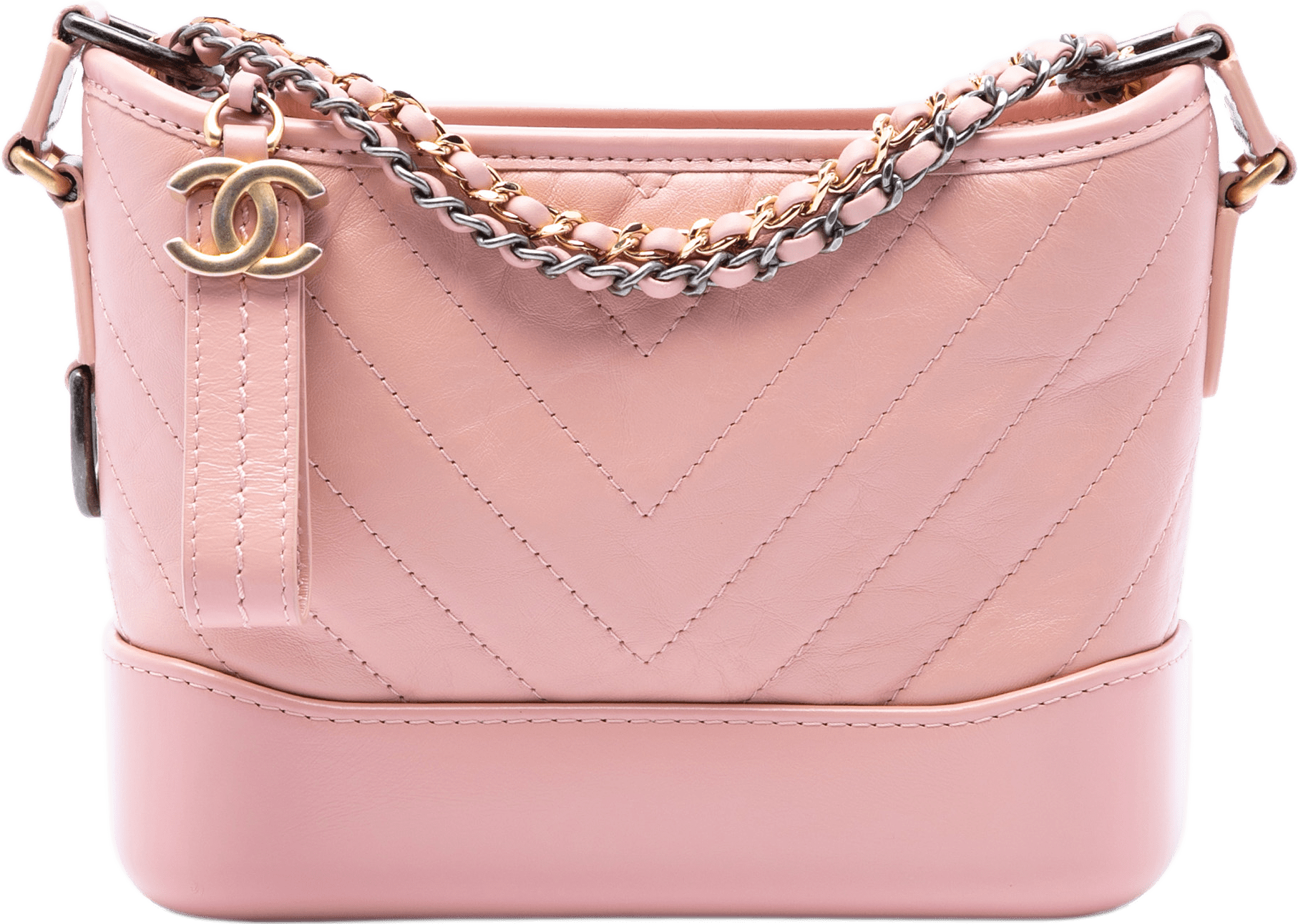 Chanel Small Chevron Aged Calfskin Gabrielle Hobo, från Luxclusif, i färgen rosa.