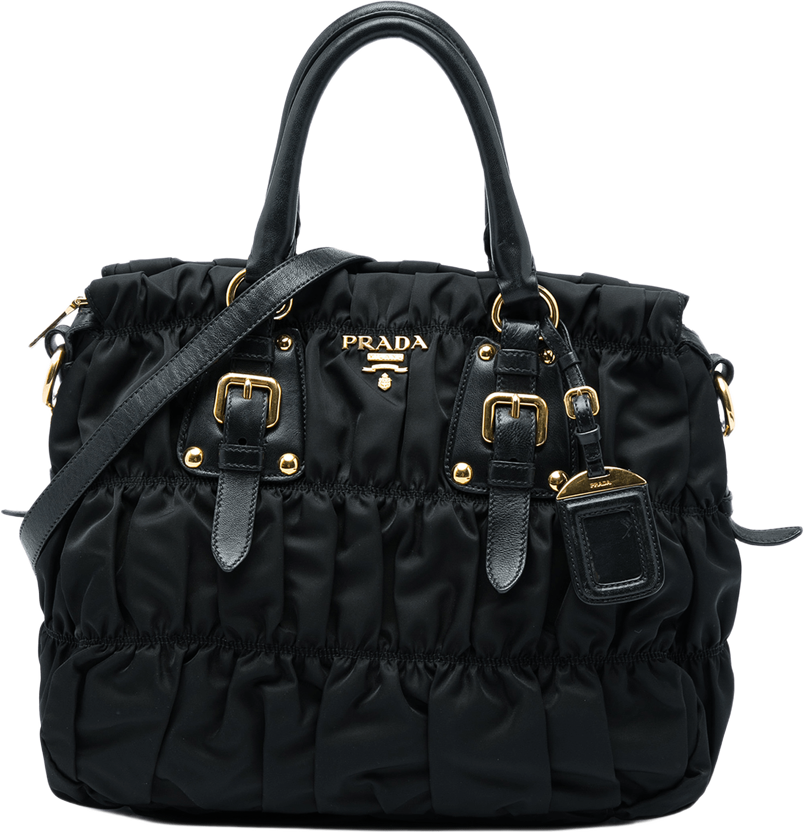 Prada Tessuto Gaufre Satchel, från Luxclusif, i färgen svart.