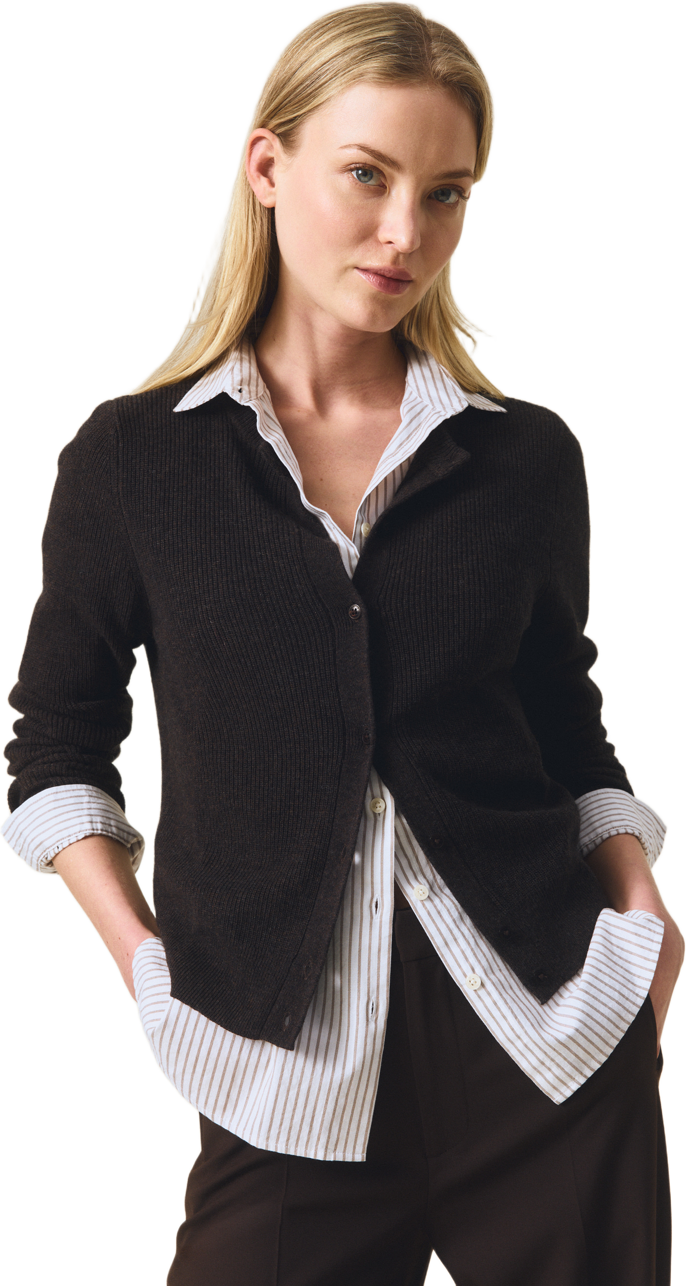 Cashmere Blend Knitted Cardigan, från Lexington, i färgen dark brown melange.