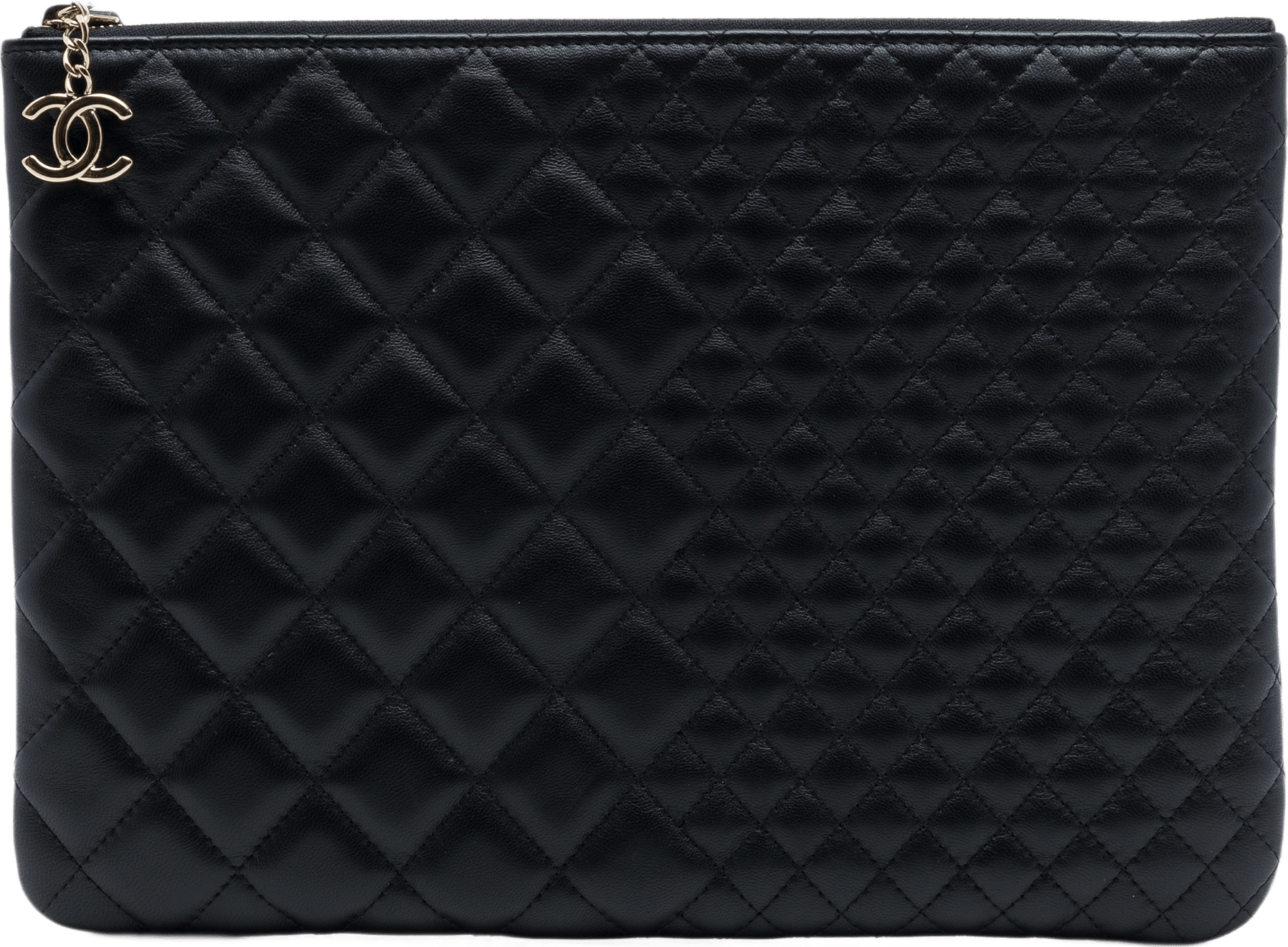 Chanel Medium Bi Quilted Lambskin O Case Clutch, från Luxclusif, i färgen svart.