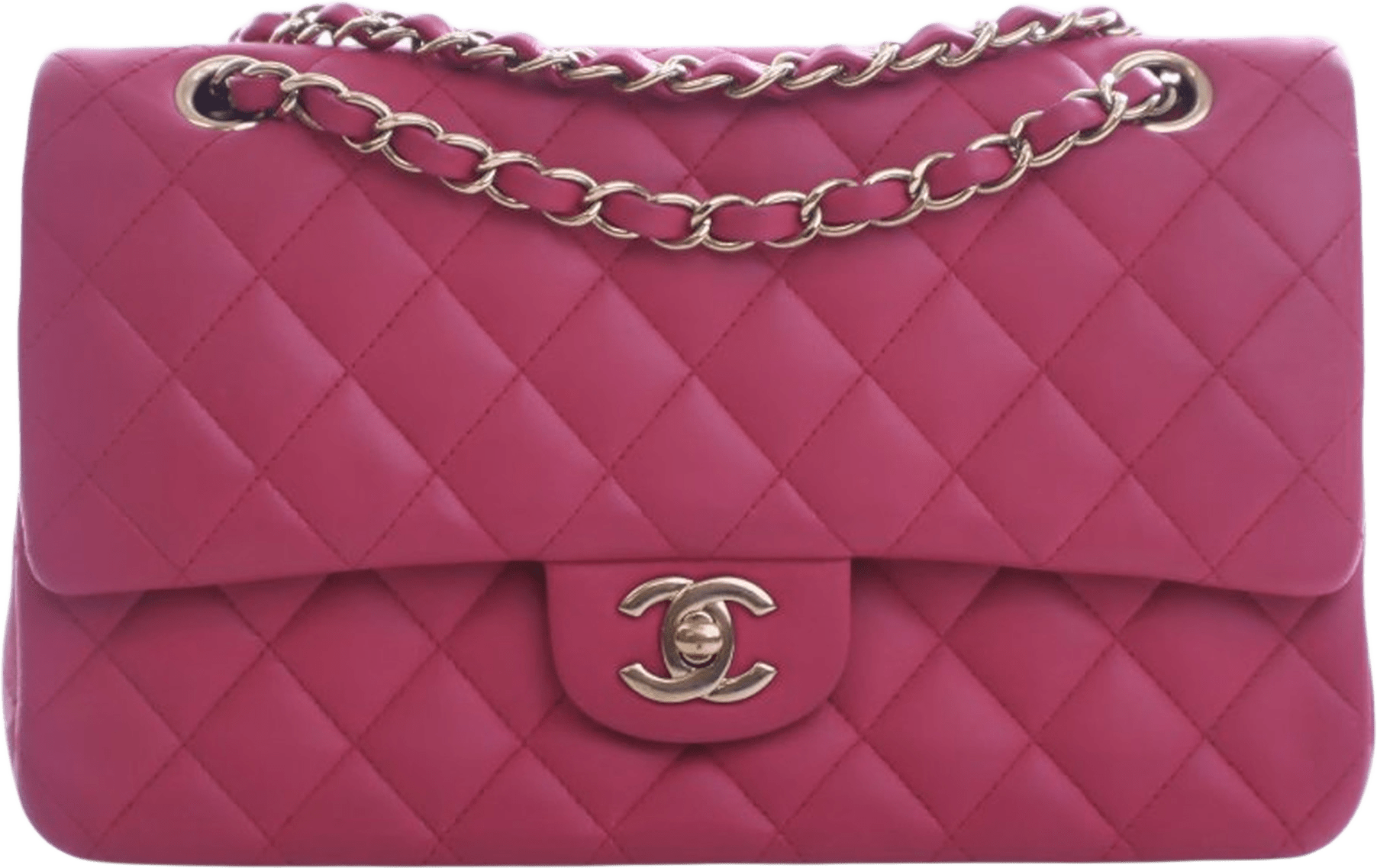 Chanel Medium Classic Lambskin Double Flap, från Luxclusif, i färgen hot pink.