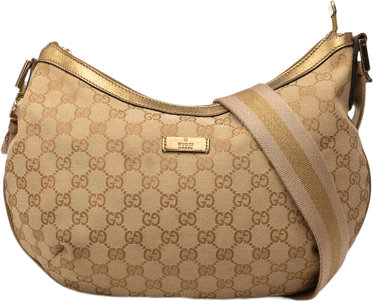 Gucci Gg Canvas Web Crossbody, från Luxclusif, i färgen beige.