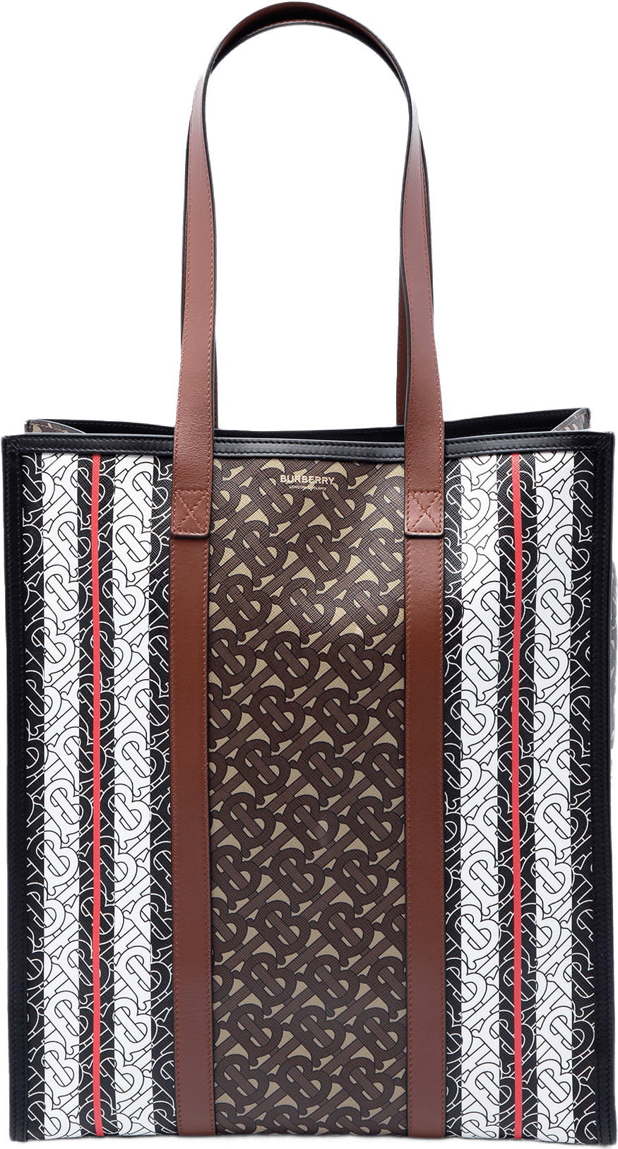 Burberry Tb Monogram E-canvas Stripe Vertical Tote, från Luxclusif, i färgen brown.