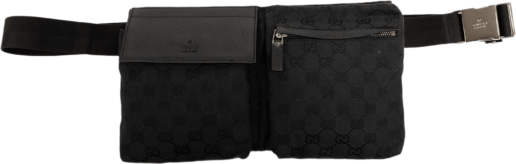 Gucci Gg Canvas Double Pocket Belt Bag, från Luxclusif, i färgen black.