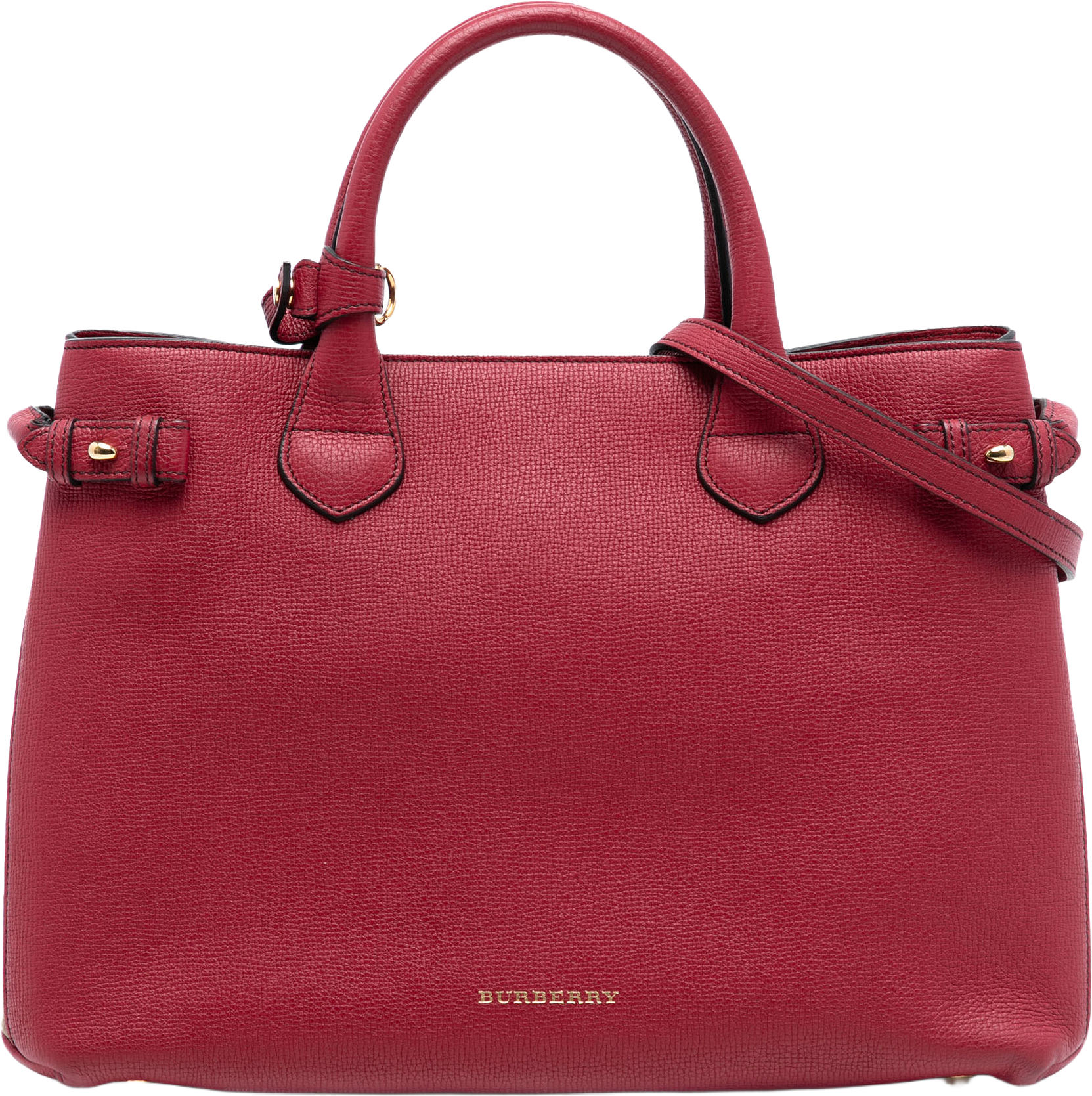 Burberry Medium Leather And House Check Banner Satchel, från Luxclusif, i färgen red.