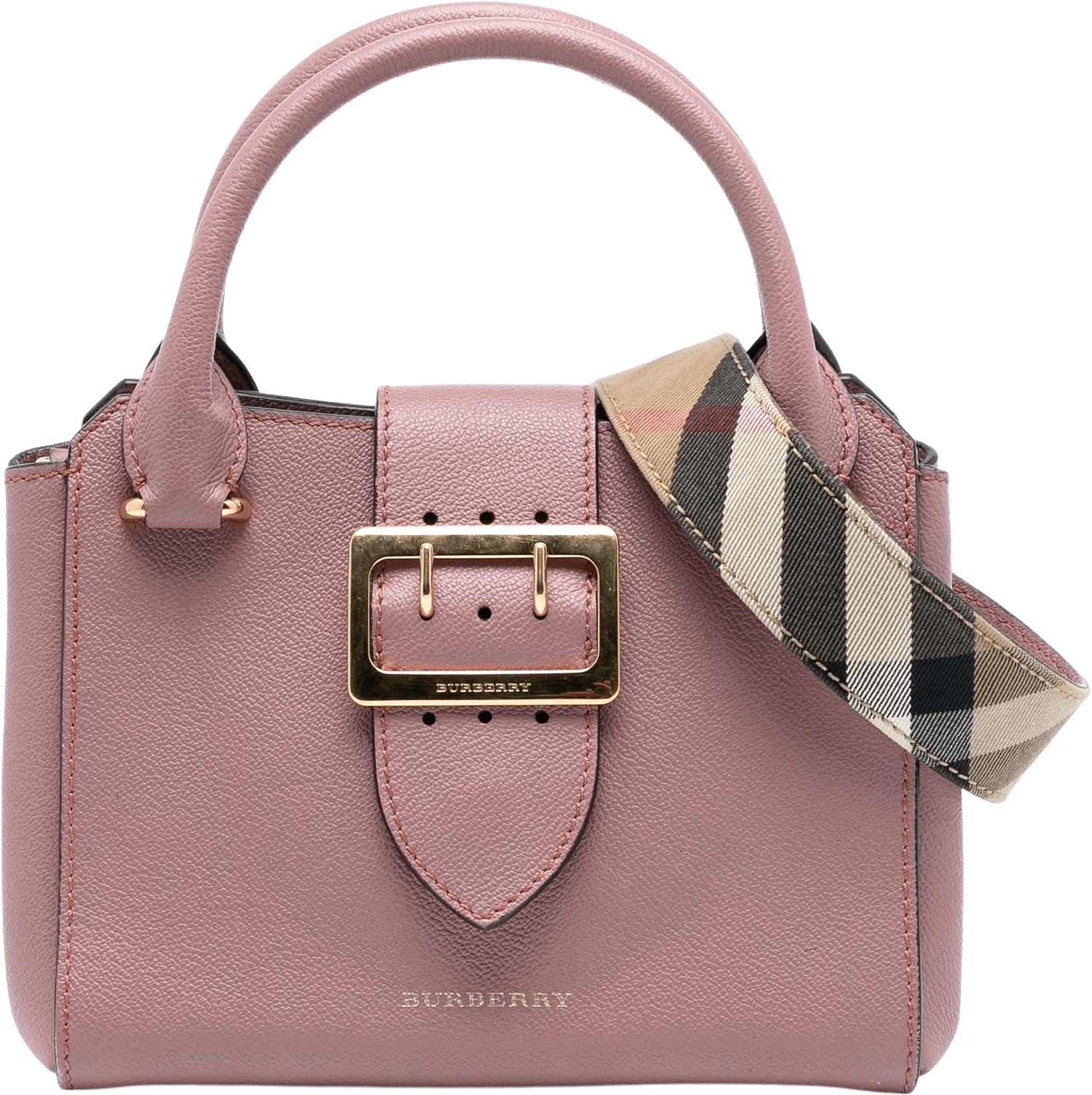 Burberry Small Grained Leather Buckle Tote, från Luxclusif, i färgen pink.