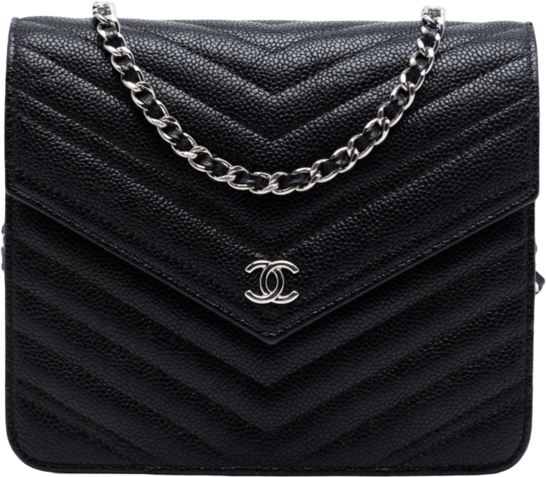 Chanel Cc Chevron Caviar Square Wallet On Chain, från Luxclusif, i färgen black.