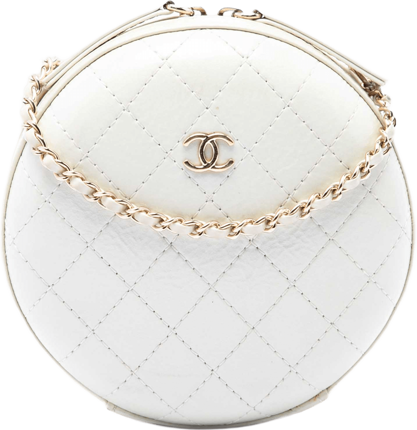 Chanel Cc Quilted Lambskin Round Clutch With Chain, från Luxclusif, i färgen vit.