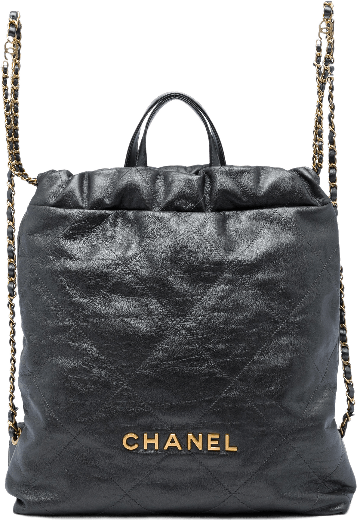 Chanel Large Quilted Shiny Calfskin 22 Backpack, från Luxclusif, i färgen svart.