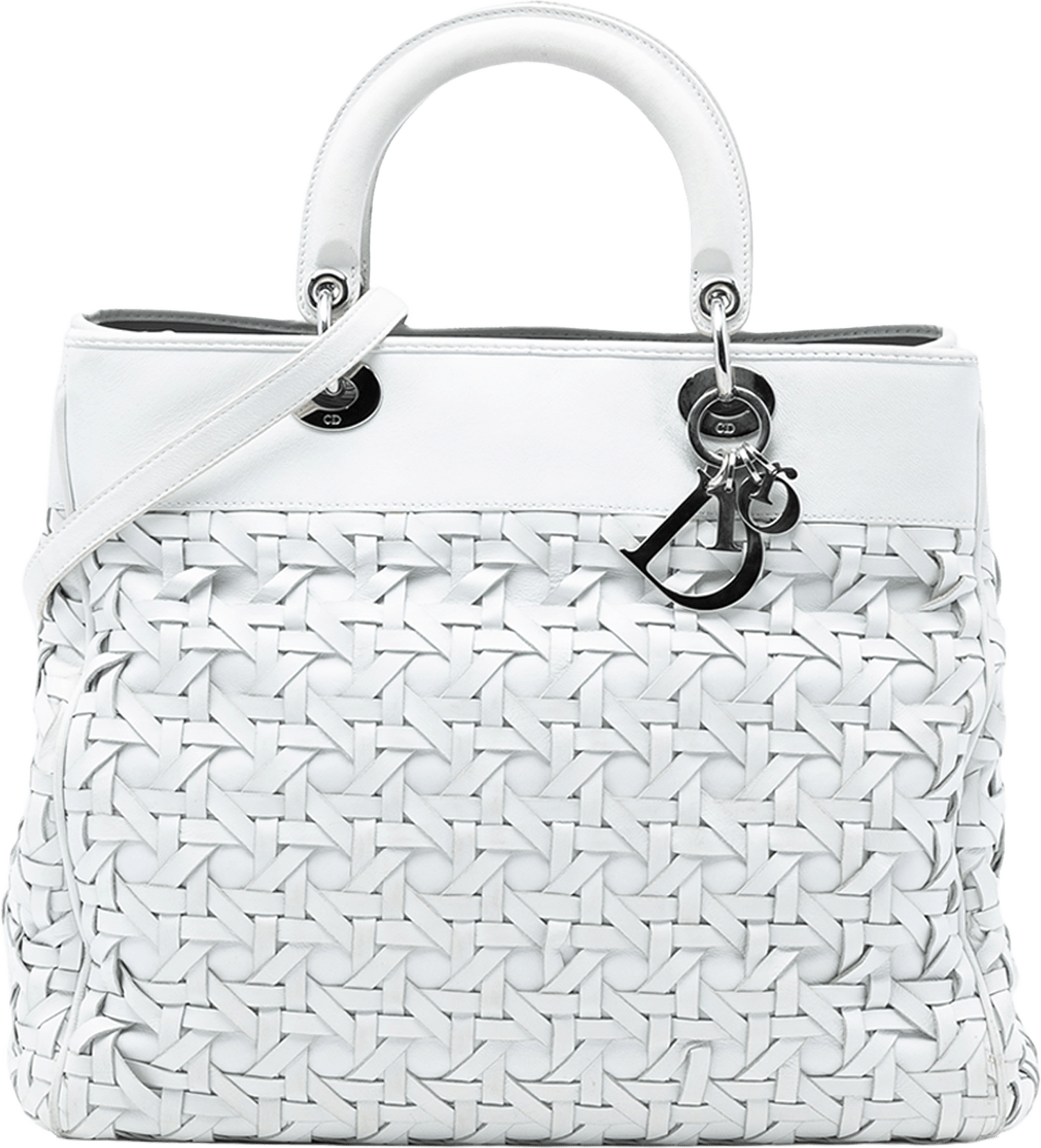 Dior Woven Lambskin Lady Dior Avenue Tote, från Luxclusif, i färgen white.