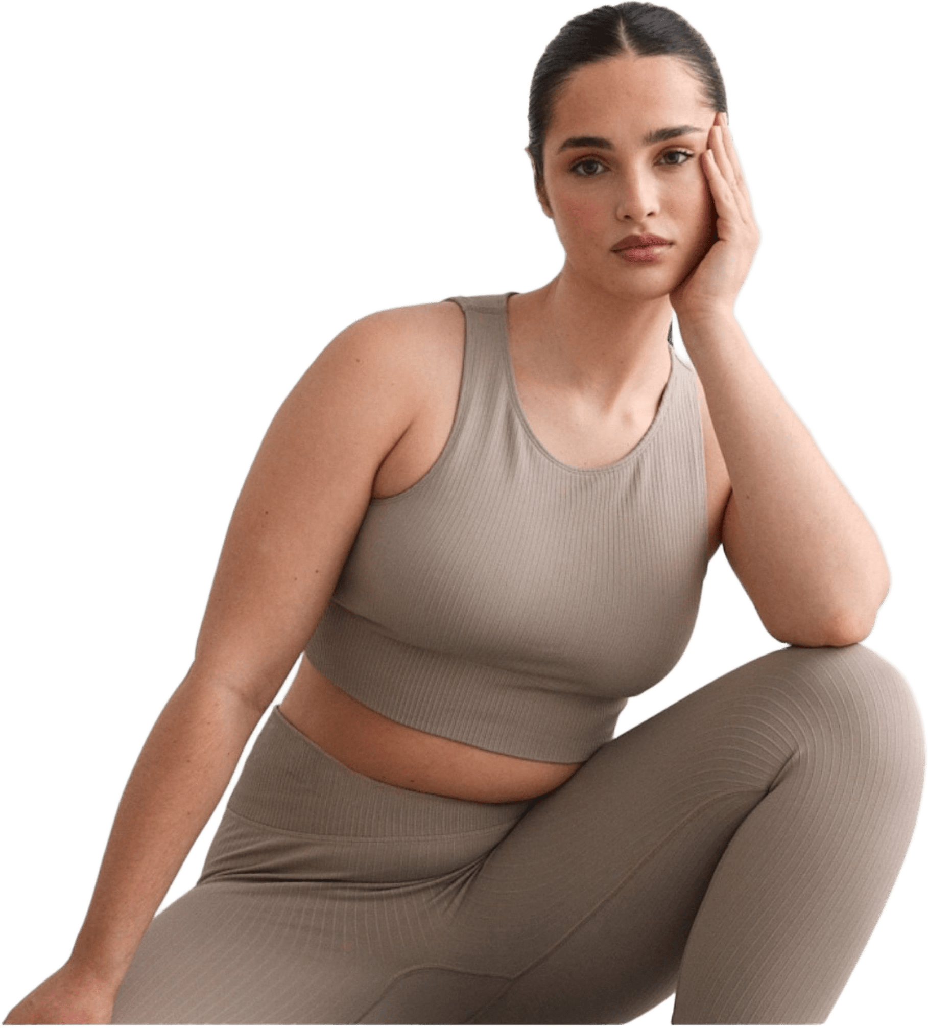 Ribbed Seamless Crop Top, från aim'n, i färgen dark clay.