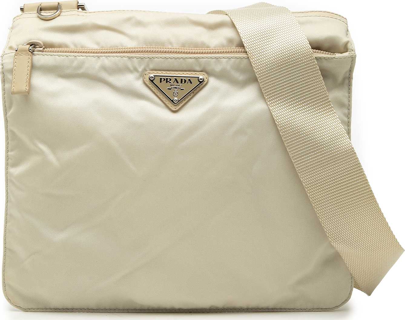 Prada Tessuto Zip Top Crossbody, från Luxclusif, i färgen beige.