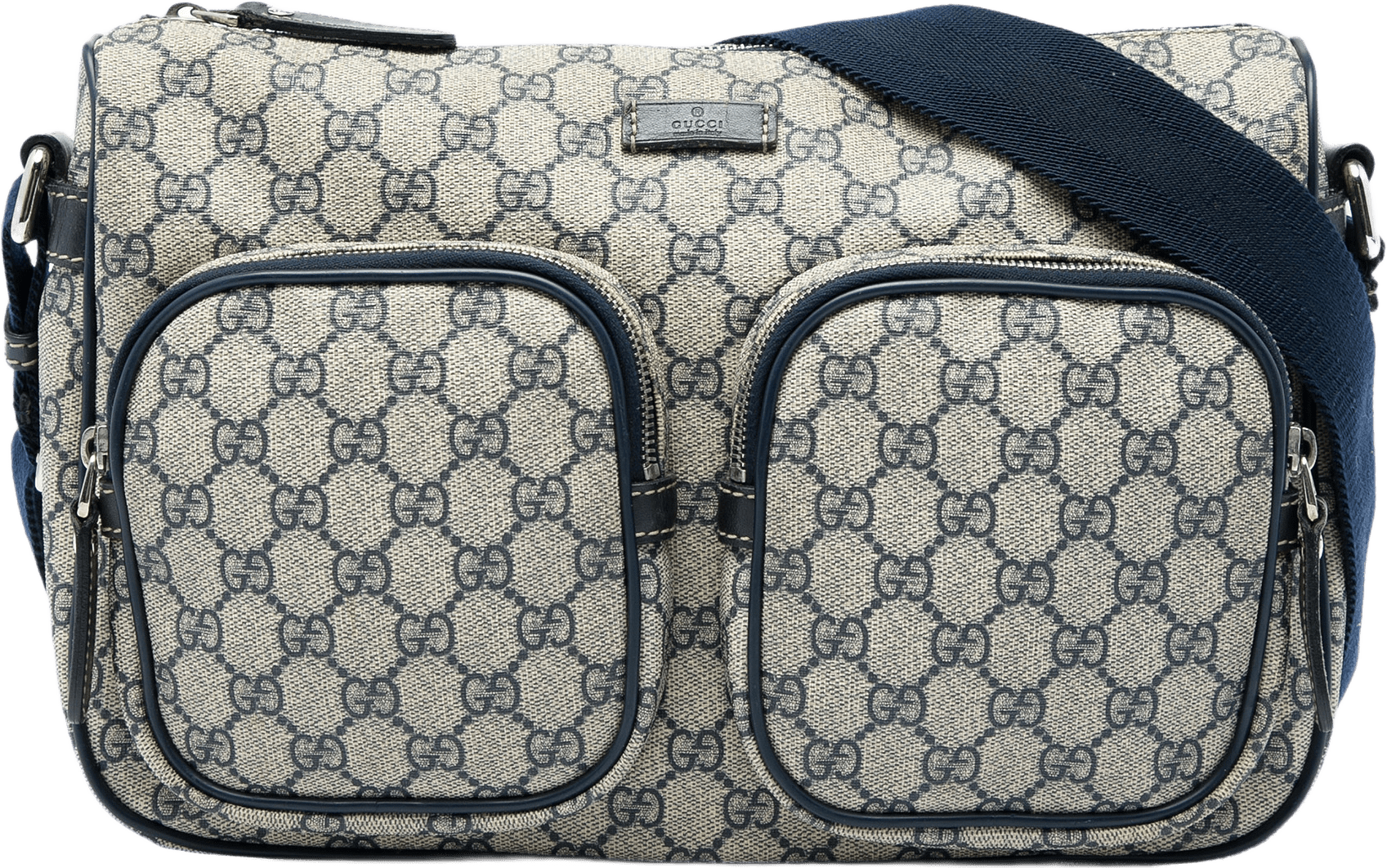 Gucci Gg Supreme Double Pocket Crossbody, från Luxclusif, i färgen beige.