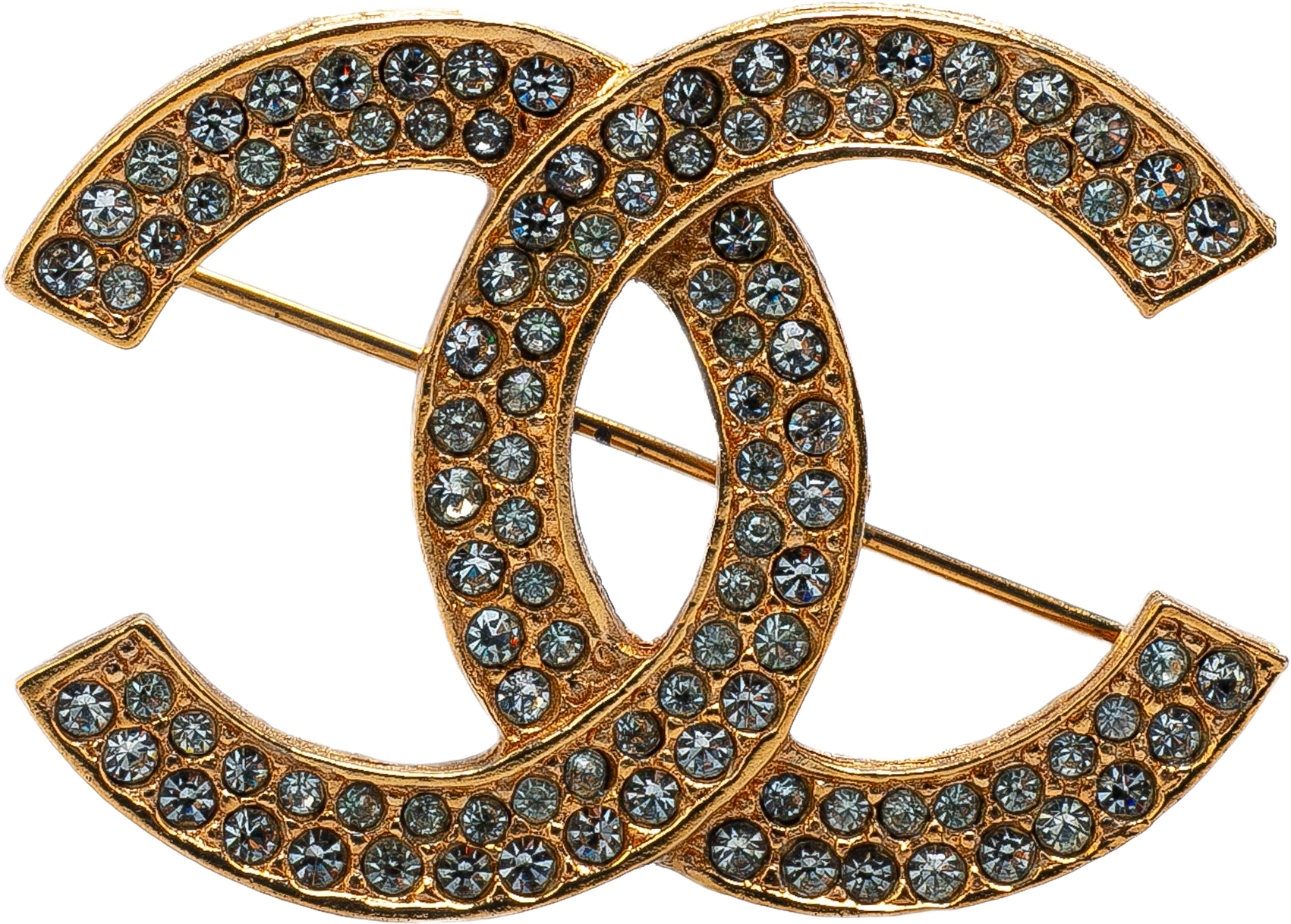 Chanel Gold Plated Cc Crystal Brooch, från Luxclusif, i färgen gold.