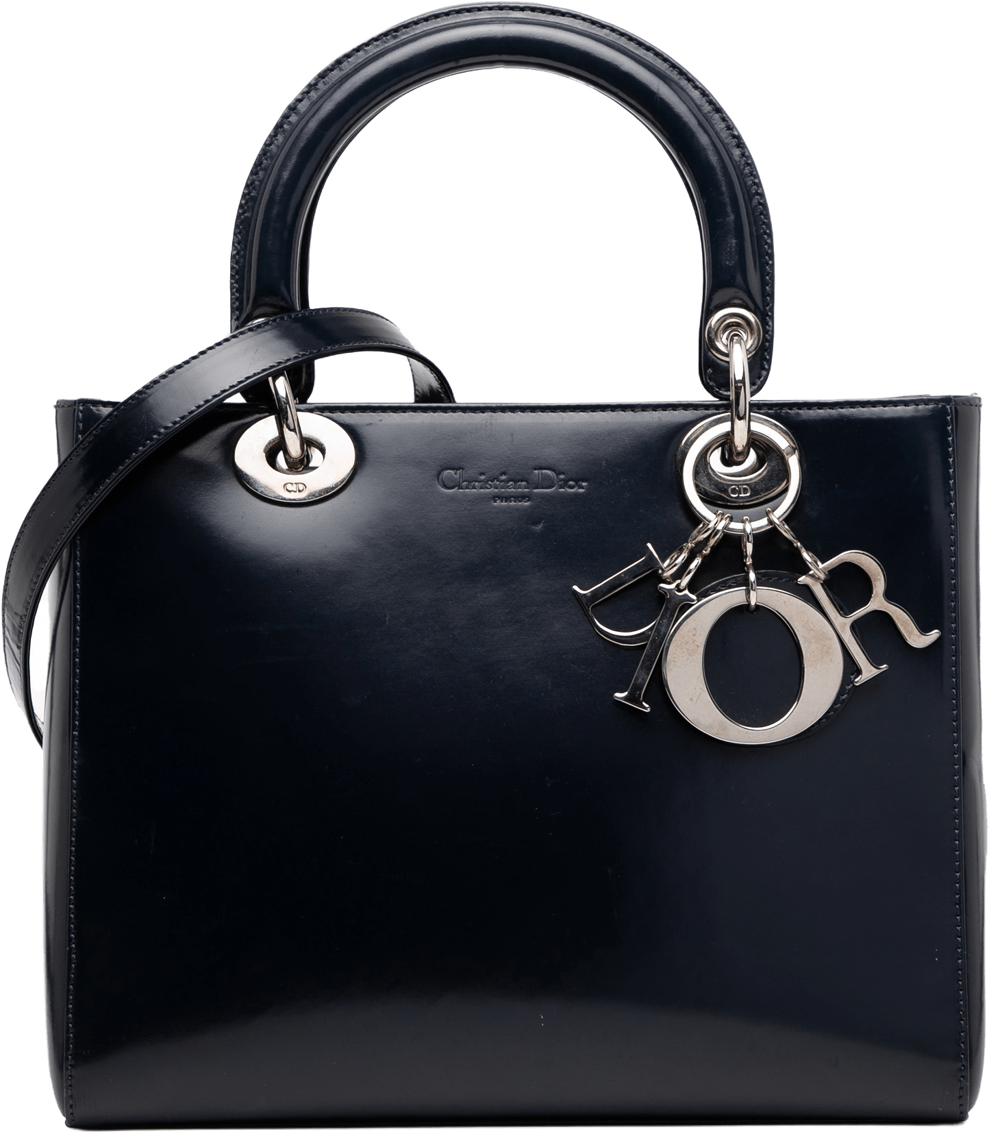 Dior Medium Glazed Calfskin Lady Dior, från Luxclusif, i färgen navy.