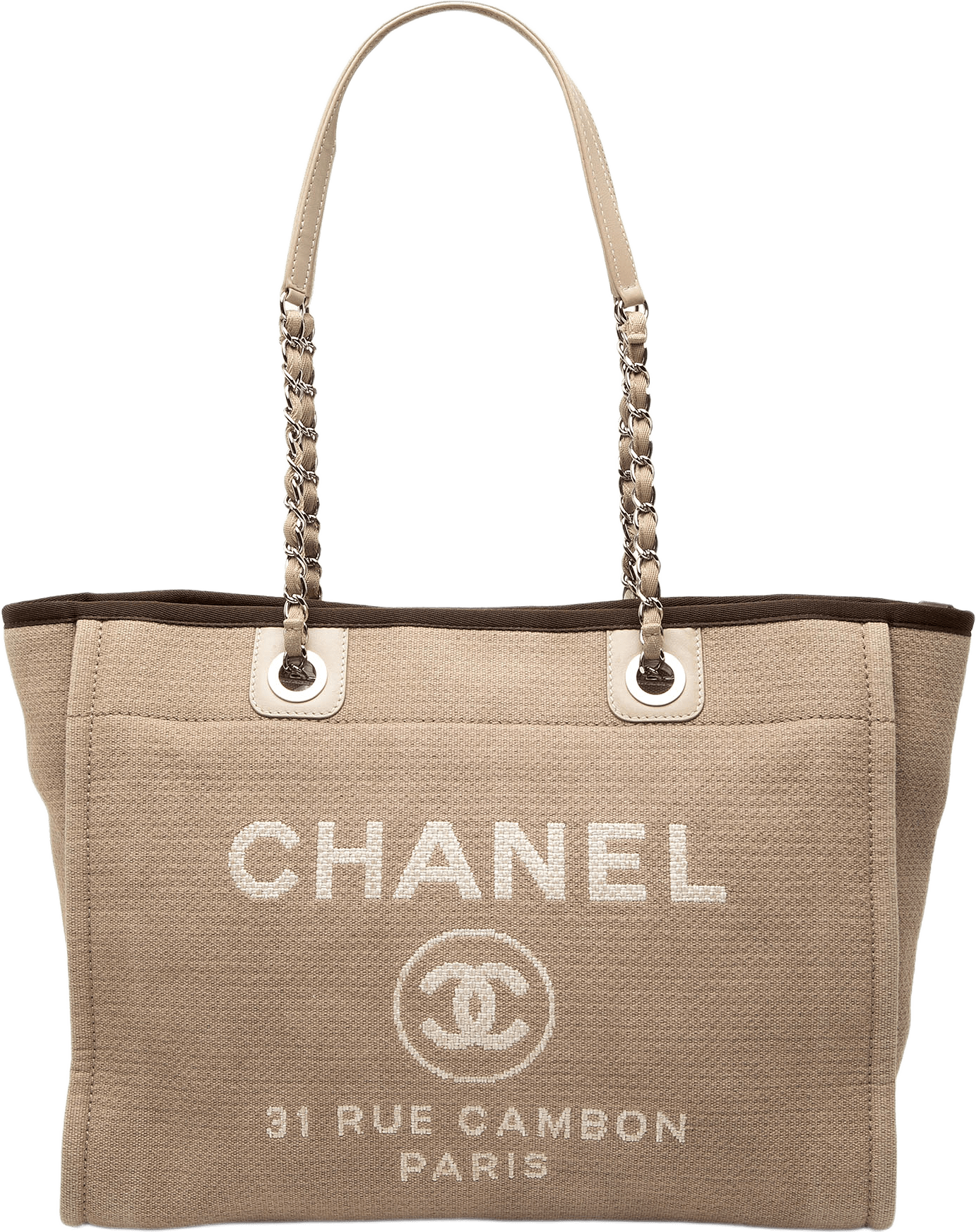Chanel Small Canvas Deauville Tote, från Luxclusif, i färgen mocha.